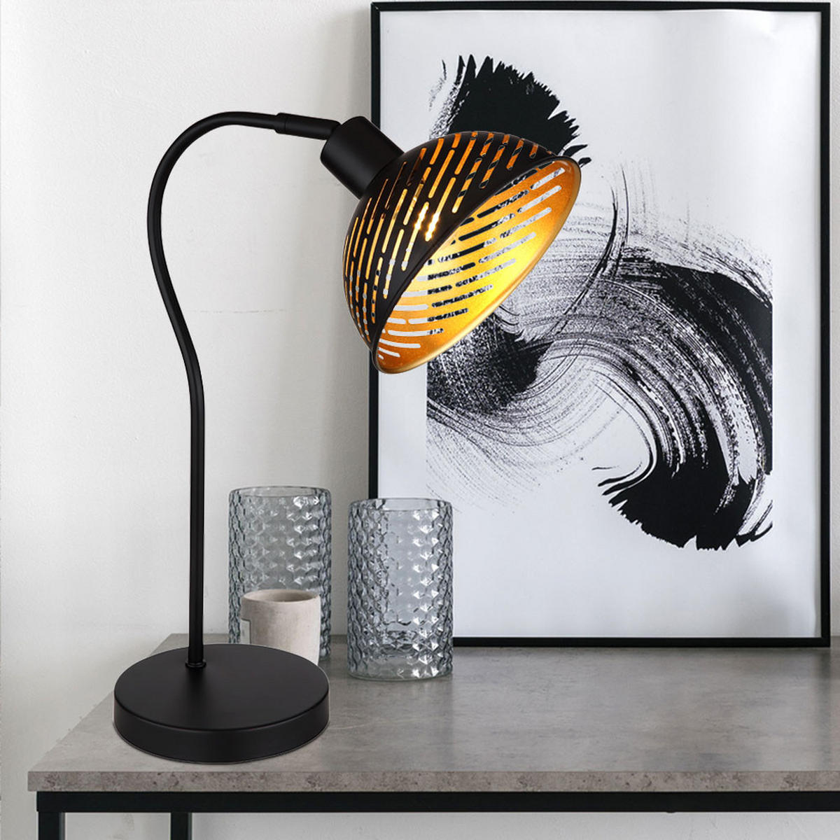 TISCHLEUCHTE Metall Schwarz-Gold - Schwarz, Metall (30/18.5/45cm)