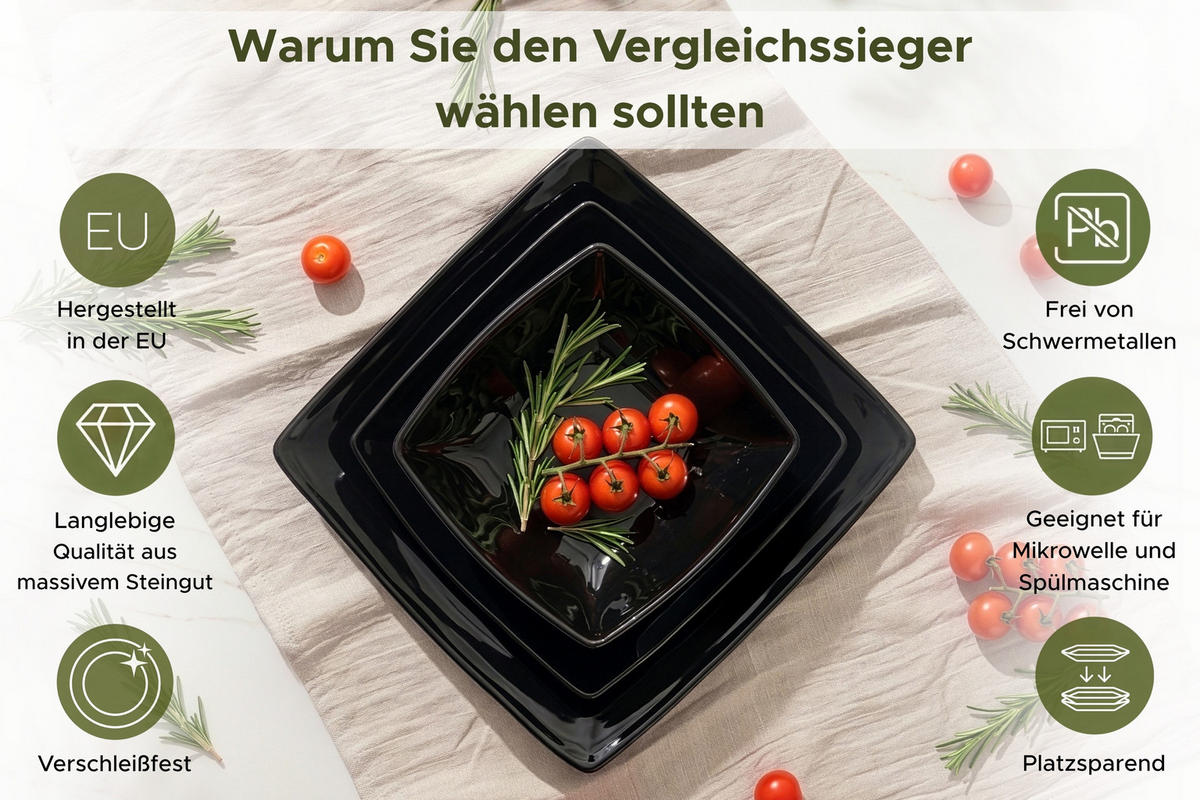 TAFELSERVICE EPIRI 6 Personen 18-tlg - Schwarz Hochglanz, Keramik (25/2/25cm) - KONSIMO®