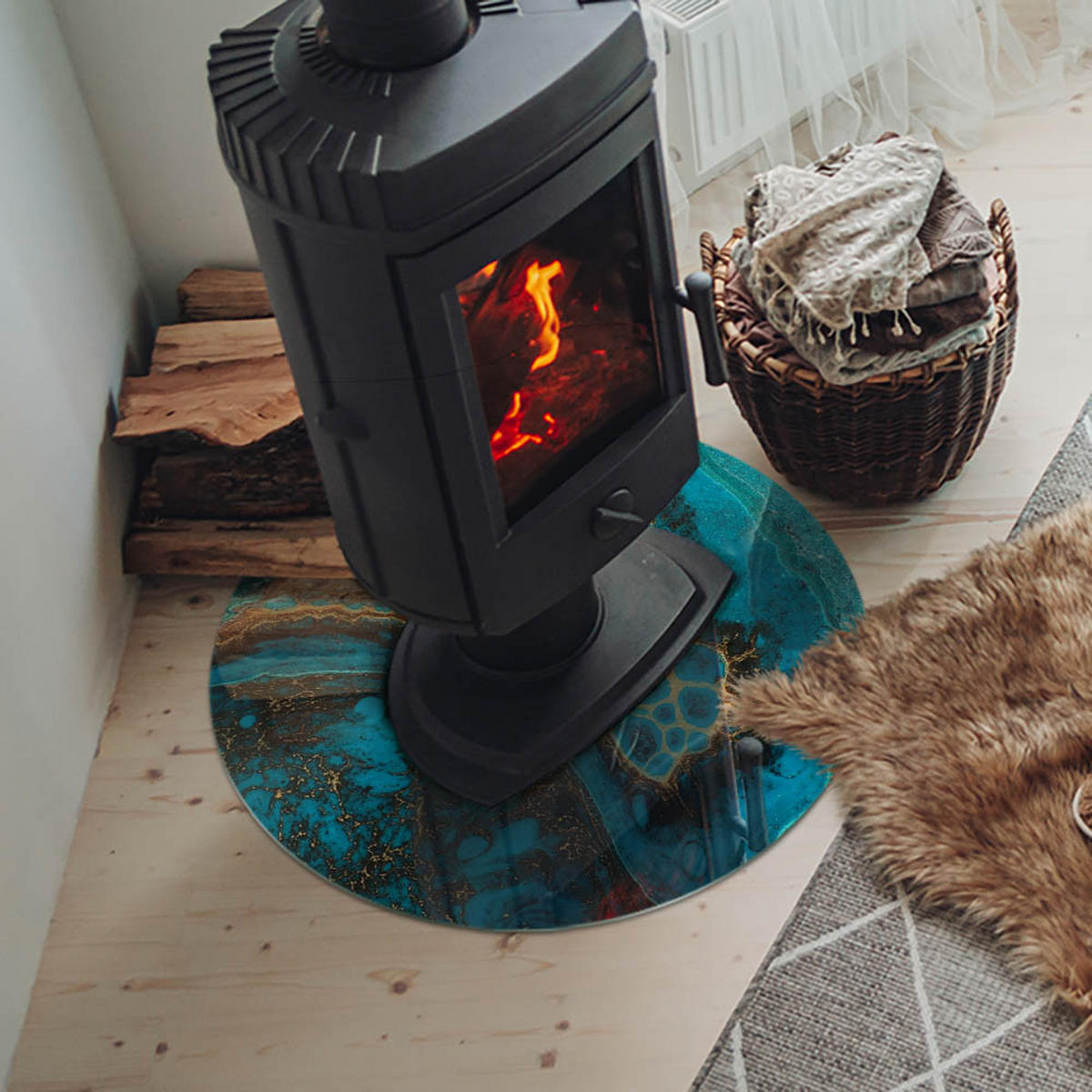 GLASPLATTE für Kamin Ø 60 cm Türkis - Türkis, Glas (60/60/0.4cm) - ArtPrintCave