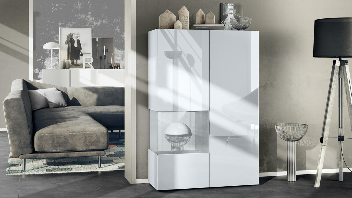 VITRINE Morena Einsatz in Beton Oxid Optik - Hellgrau, Holzwerkstoff (91.5/136.5/37cm) - Vladon
