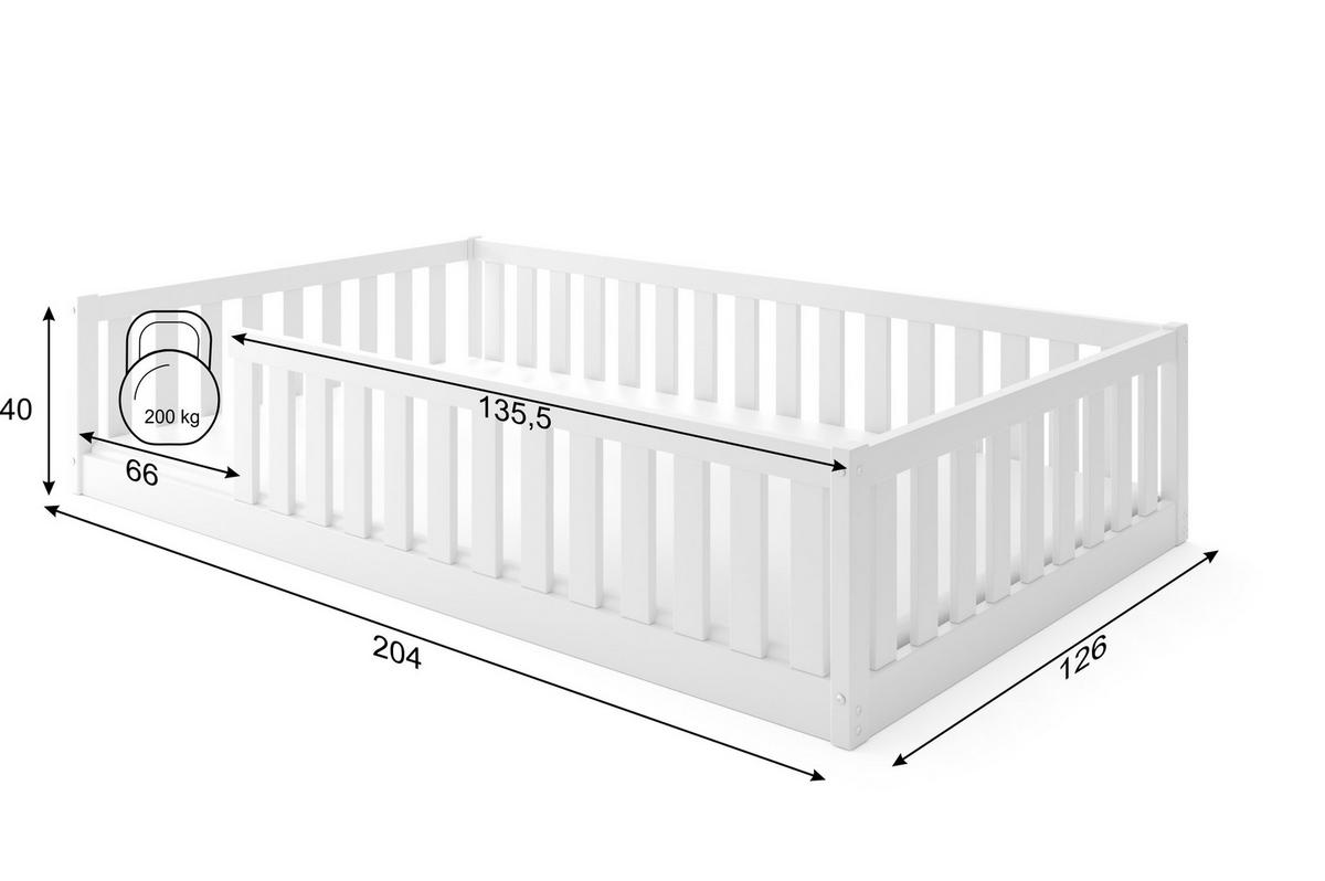 BODENBETT Bella 120x200 mit Rausfallschutz - Weiß, Holz (120/200cm) - Interbeds