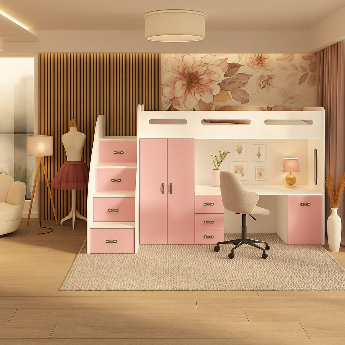KINDERBETT Zuzia plus rosa - Rosa, Holzwerkstoff - roe furniture