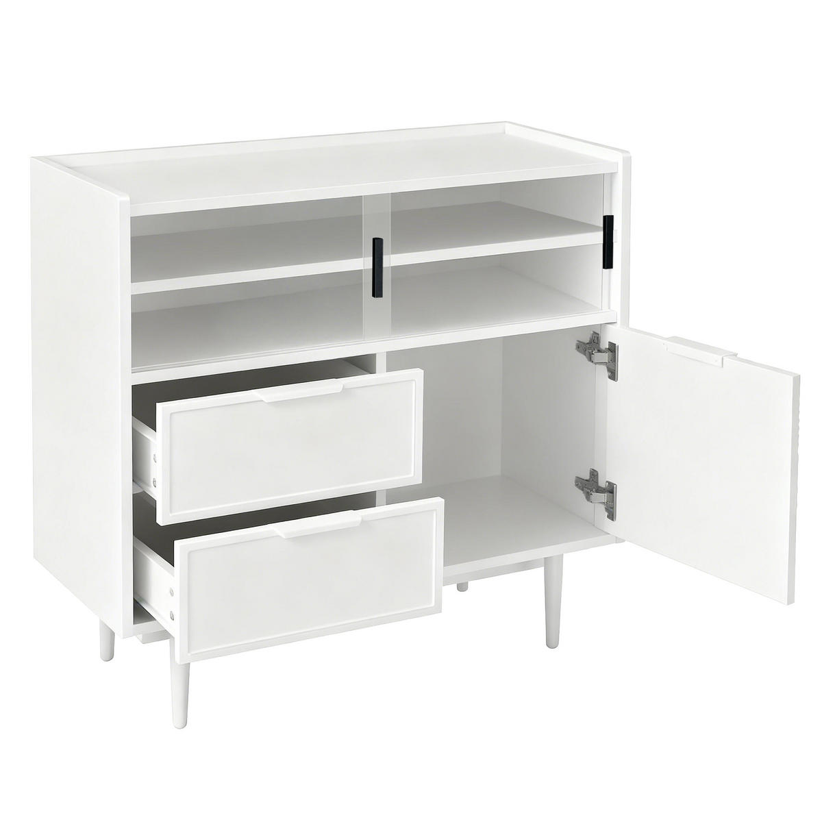 AUFBEWAHRUNGSSCHRANK mit LED-Lichtleiste, MDF Weiß, mit Glasschiebetür, 80/80/35 cm, Weiß - Weiß, Holzwerkstoff (35/80/80cm) - Redom