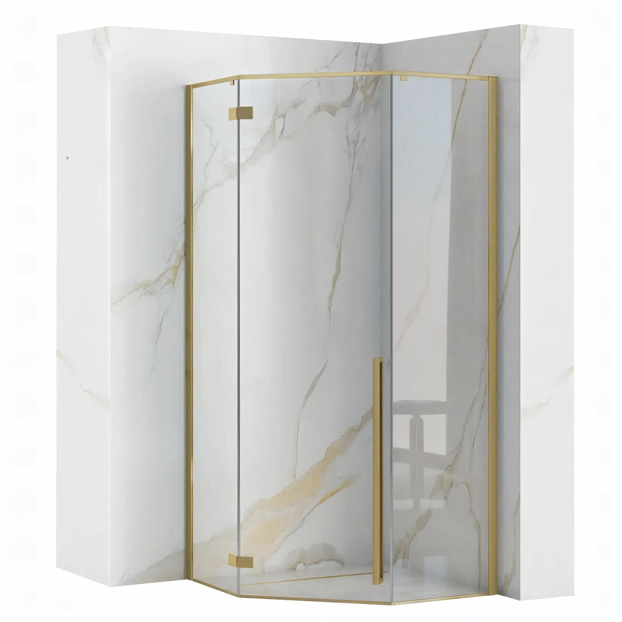 DUSCHKABINE Rea Diamond Brush Gold 90x90 mit Duschwanne Diamond - Goldfarben, Glas (90/90/195cm) - REA