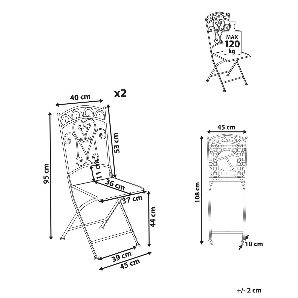 GARTENSTUHL 2er-Set Hellbeige Juina - Beige, Metall (45/95/45cm) - Beliani