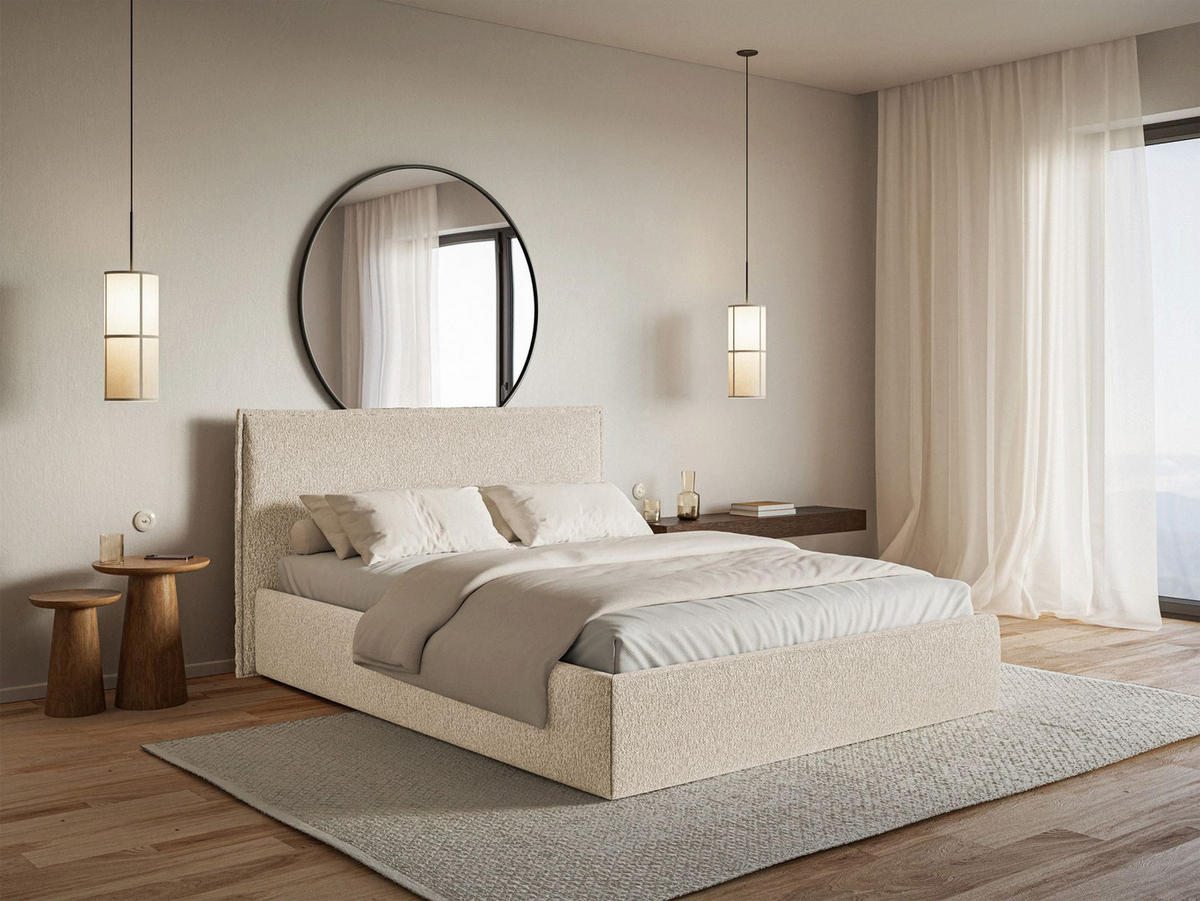 POLSTERBETT Softie Slim Hellbeige Chenille 140x200 - Ecru, Textil (140/200cm) - Selsey