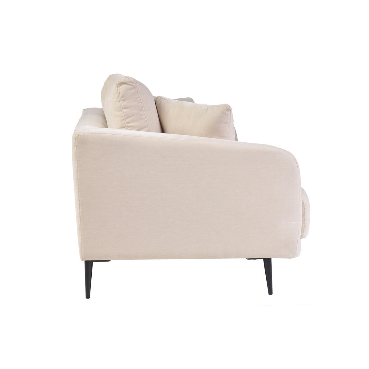 SOFA 3-Sitzer Beige Velours-Effektgewebe Schwarzes Metall JERRY - Beige, Textil (90/83/207cm) - Miliboo