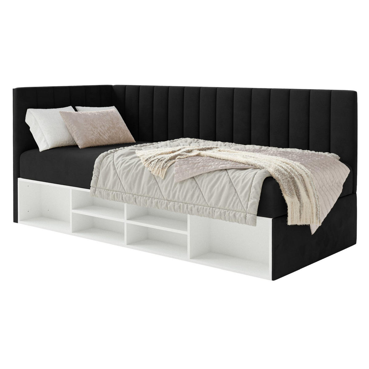 JUGENDBETT Ventrio Schwarz Easy-Clean-Samtbezug 90x200 cm - Schwarz, Kunststoff/Textil (90/200cm) - Selsey