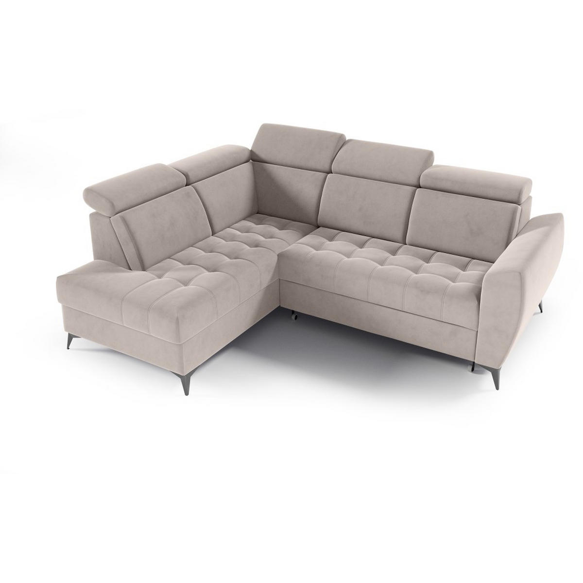 ECKSCHLAFSOFA Aurora II mit verstellbare Kopfstützen, Beige, links - Beige/Schwarz, Textil (266/204cm) - Beautysofa