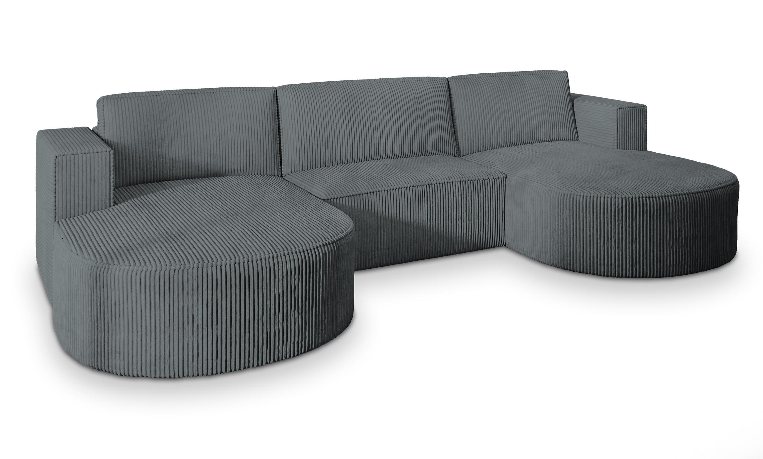 WOHNLANDSCHAFT VEZZO P Grau Kordstoff mit Schlaffunktion - Grau, Holz (347/85/174cm) - MASSENO