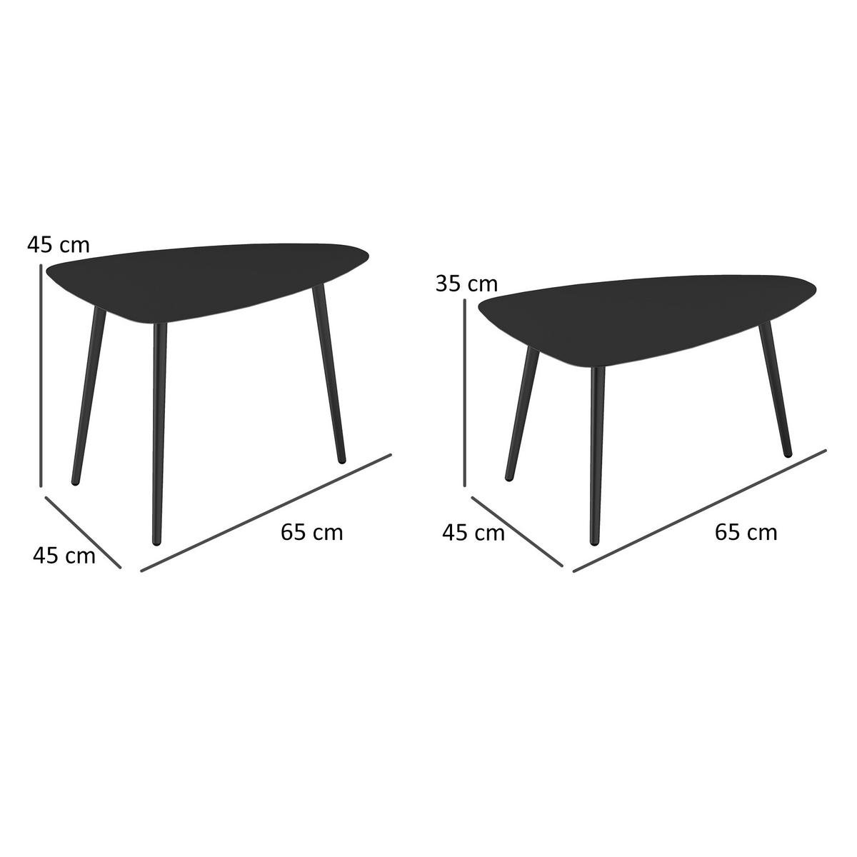 COUCHTISCH 2er-SET DE-07273 geometrisch und wetterfest Schwarz - Schwarz, Metall (65/45/45cm) - ComfortXL
