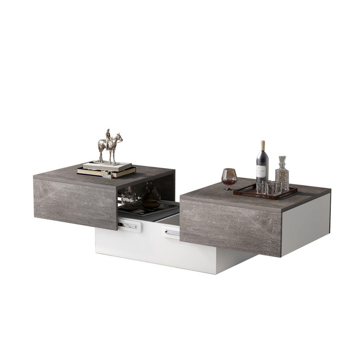 COUCHTISCH Universell Hochglanz Grau ausziehbar mit Stauraum - Grau, Holz (91/62.5/18cm) - FLIEKS