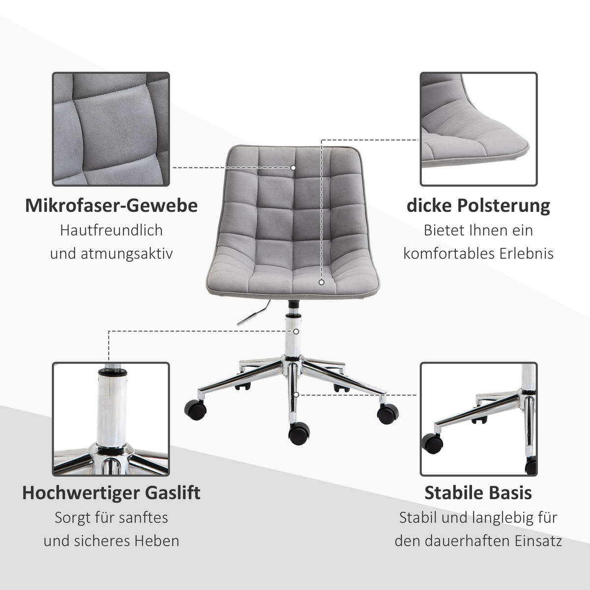 BÜROSTUHL Schreibtischstuhl höhenverstellbar 360° drehbar Mikrofaser Hellgrau - Hellgrau, Kunststoff (60/90/60cm) - Vinsetto