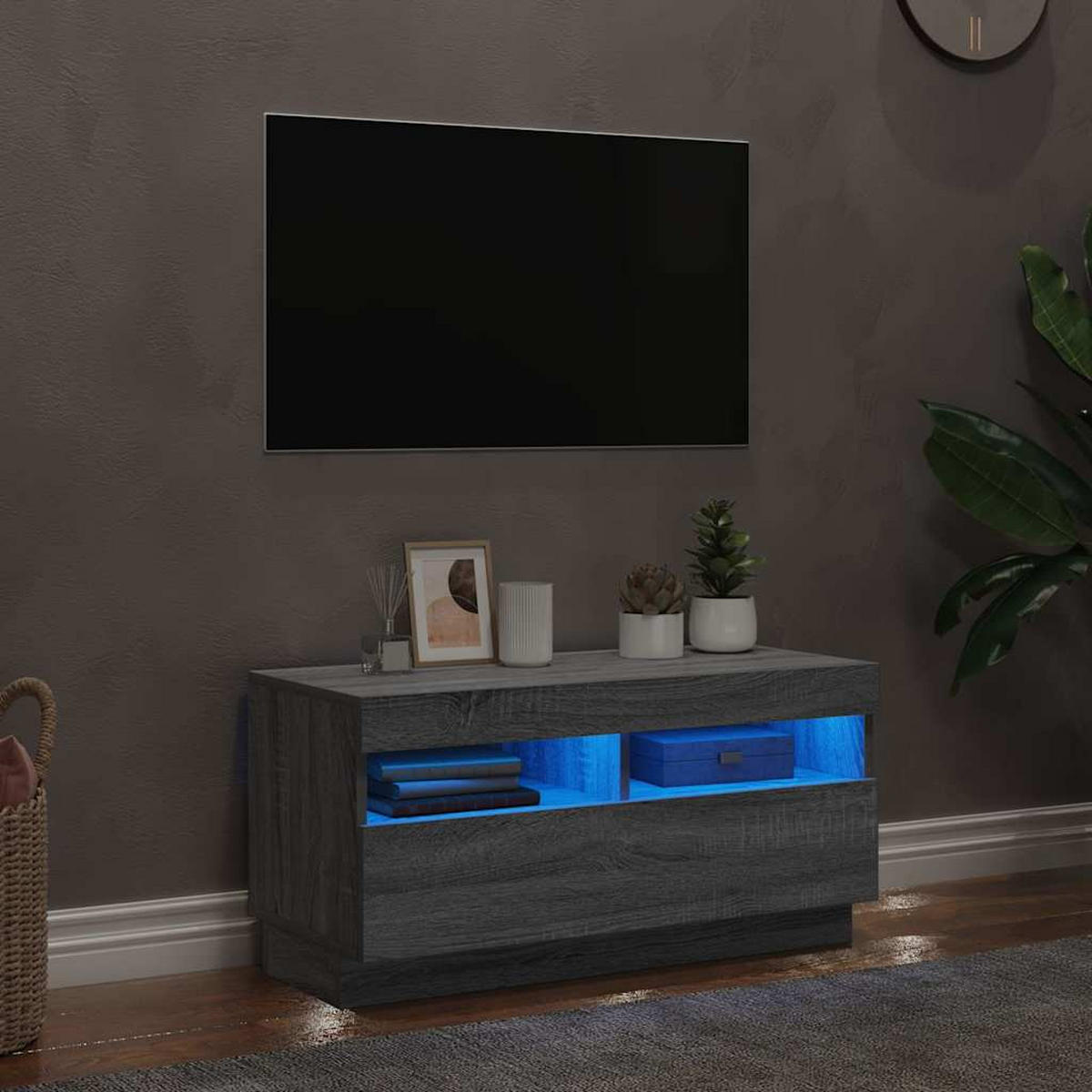 LOWBOARD mit Led-Leuchten 80/35/40 cm aus Holzwerkstoff in Grau Sonoma Dekor - Silbereichenfarben, Holz (80/40/35cm) - vidaXL