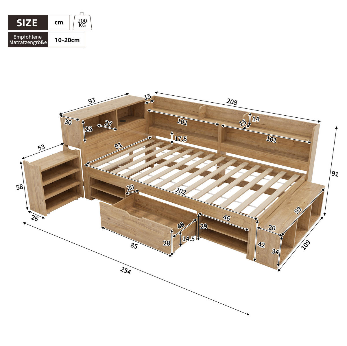 KINDERBETT 90/200 cm Natur aus Sperrholz mit Stauraum - Naturfarben, Holz (90/200cm) - OKMYHOME