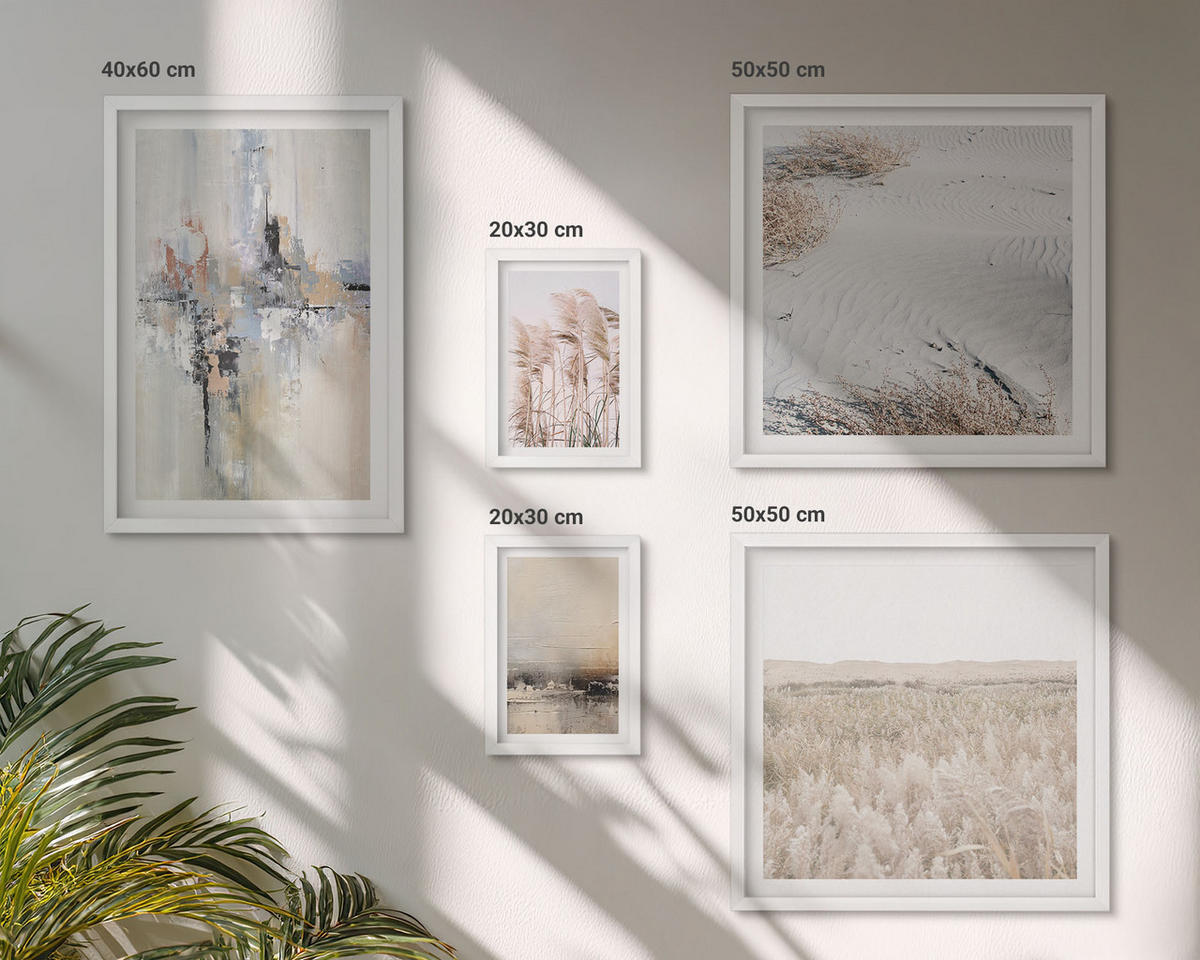 BILDER SET 5er Set - 50x50 cm & 20x30 cm & 40x60 cm Weißer Rahmen - Abstrakte Vegetationsmuster - Weiß, Kunststoff (40/60cm) - TULUP