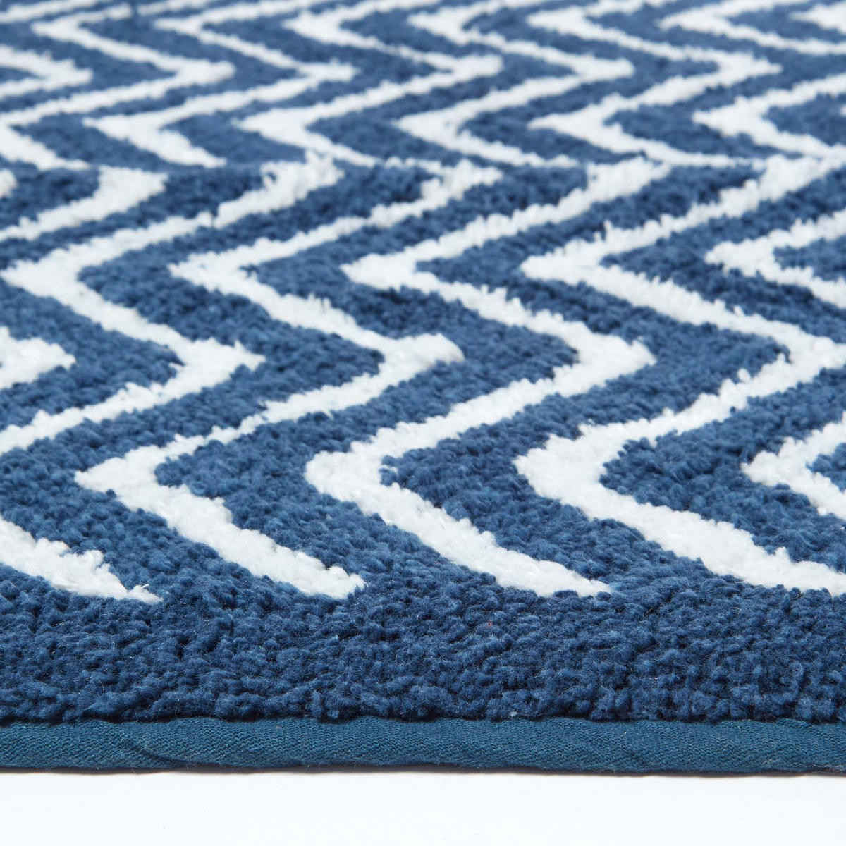 BADEMATTE 50/80 cm Chevron, Baumwolle - Blau, Textil (50/80cm) - Homescapes