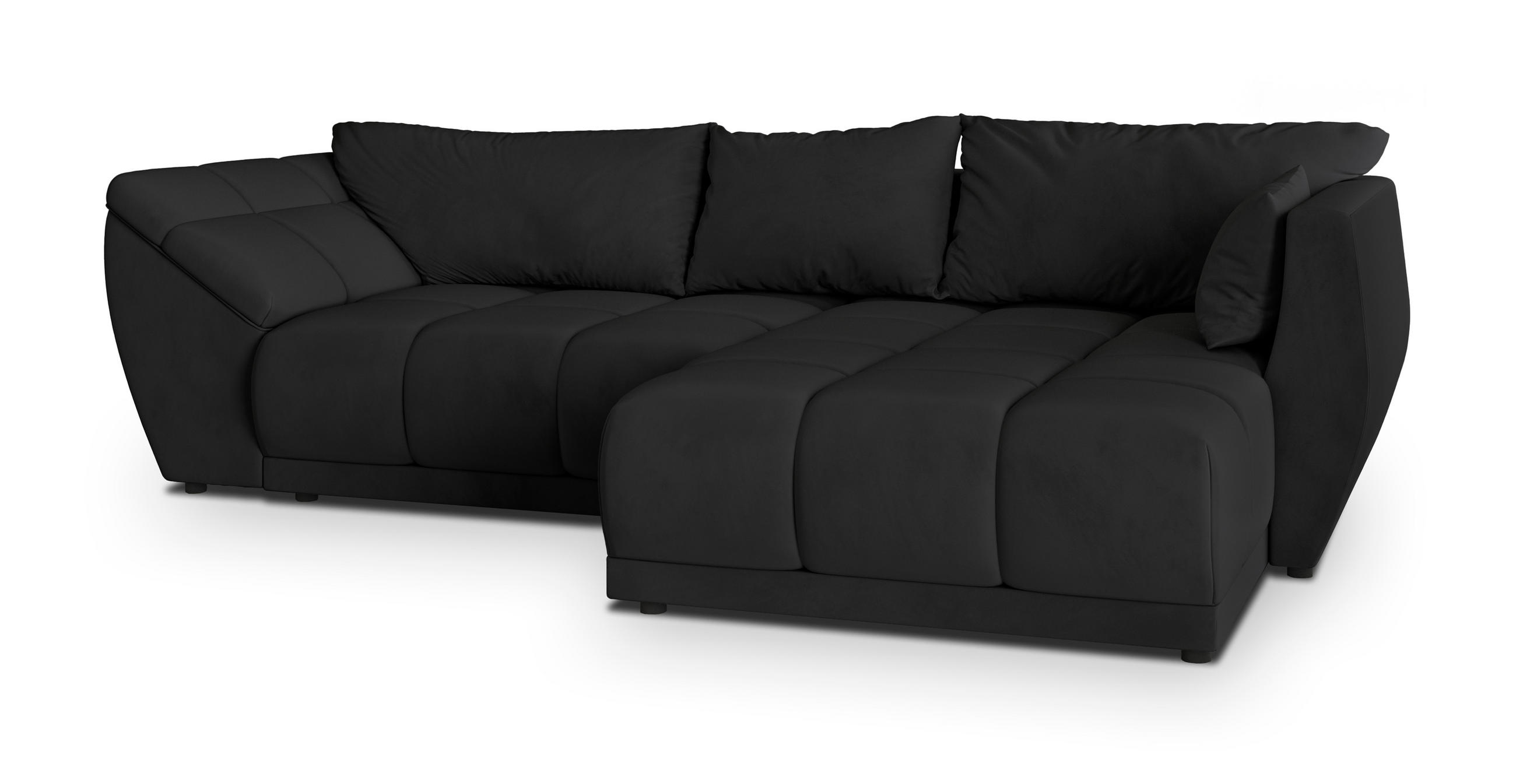 ECKSOFA ORENTI R-S Schwarz Velours-Stoff mit Schlaffunktion - Schwarz, Holz (287/182cm) - MASSENO