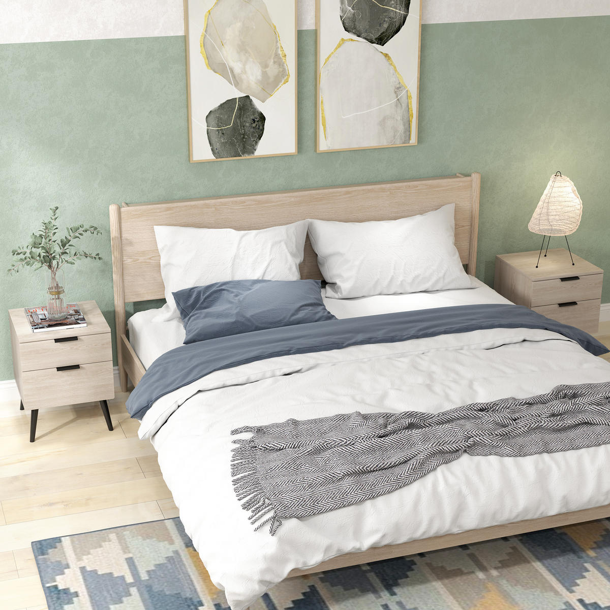 NACHTSCHRANK 2er-Set DE-12853 2-stöckige Schublade Eiche - Eichefarben, Holzwerkstoff (40/50/40cm) - ComfortXL