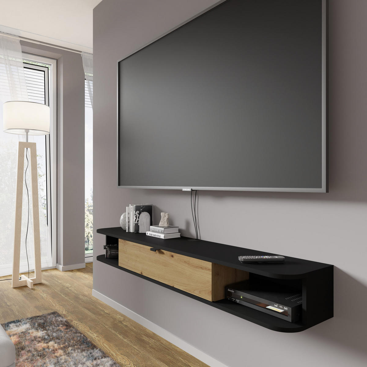 TV LOWBOARD Schwarz, Artisan Eiche 156/20/29 - Schwarz/Eiche Artisan, Holzwerkstoff (156/20/29cm) - RAUMHIRSCH FURNITURE