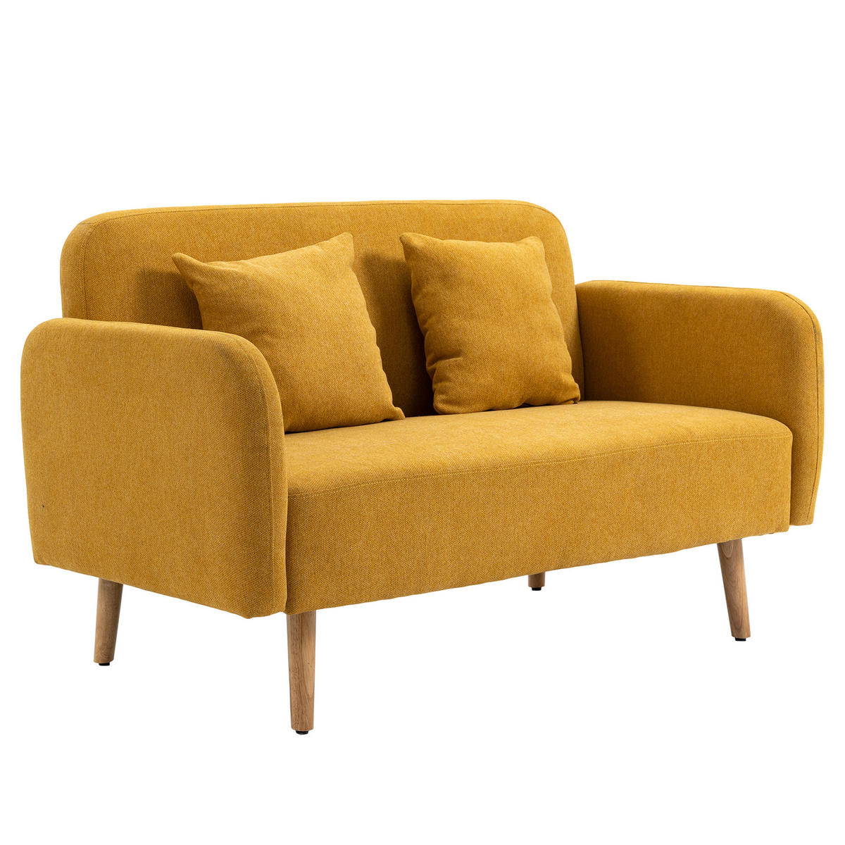 2-SITZER-SOFA DE-06522 mit 2 Wurfkissen, Samtoptik, Gelb - Gelb/Naturfarben, Holz/Textil (130/80/70cm) - ComfortXL