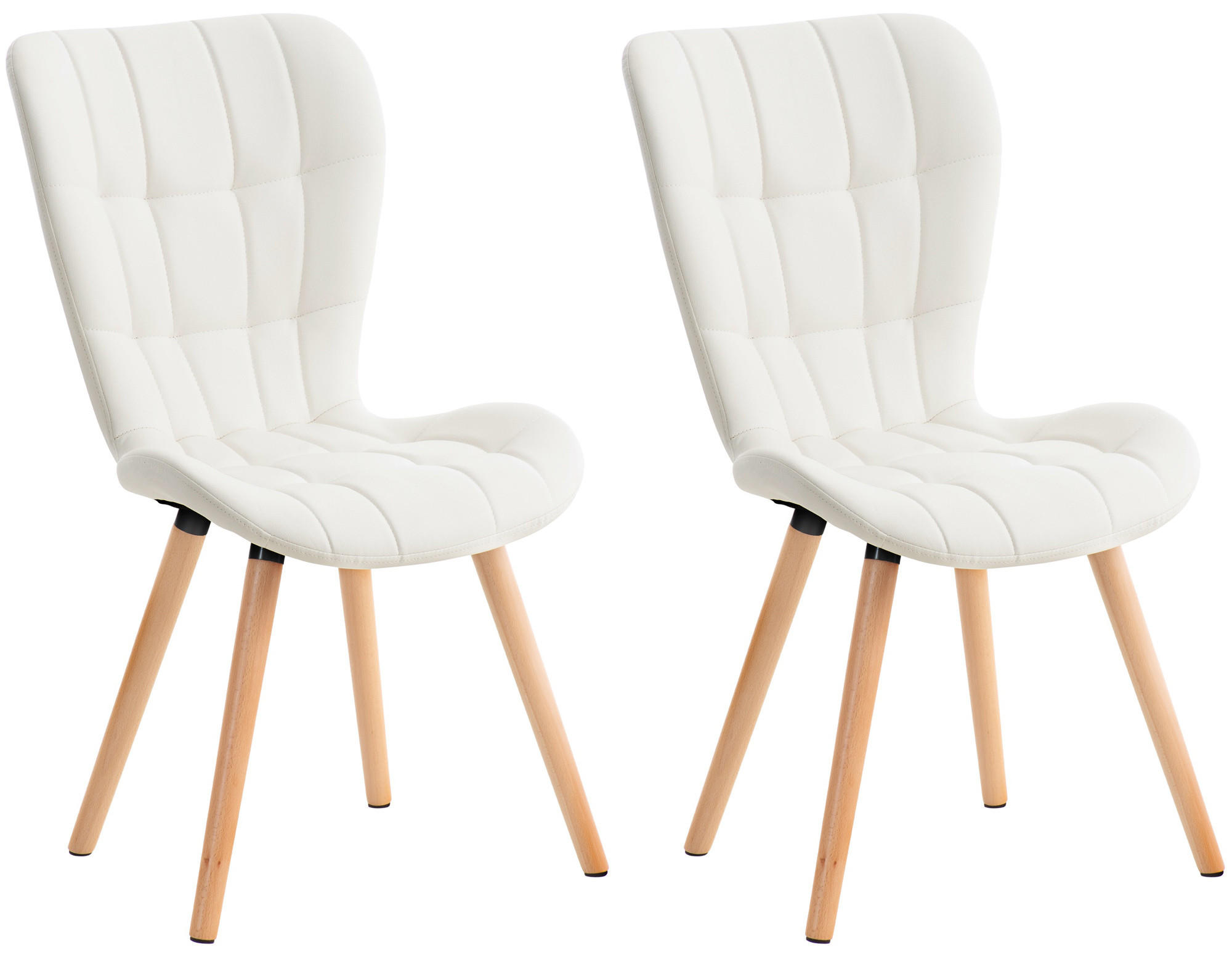 STUHL 2er Set Lederlook weiß - Eukalyptusholzfarben/Weiß, Holz/Textil (50/88/63cm) - CLP