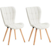 STUHL 2er Set Lederlook weiß - Eukalyptusholzfarben/Weiß, Holz/Textil (50/88/63cm) - CLP