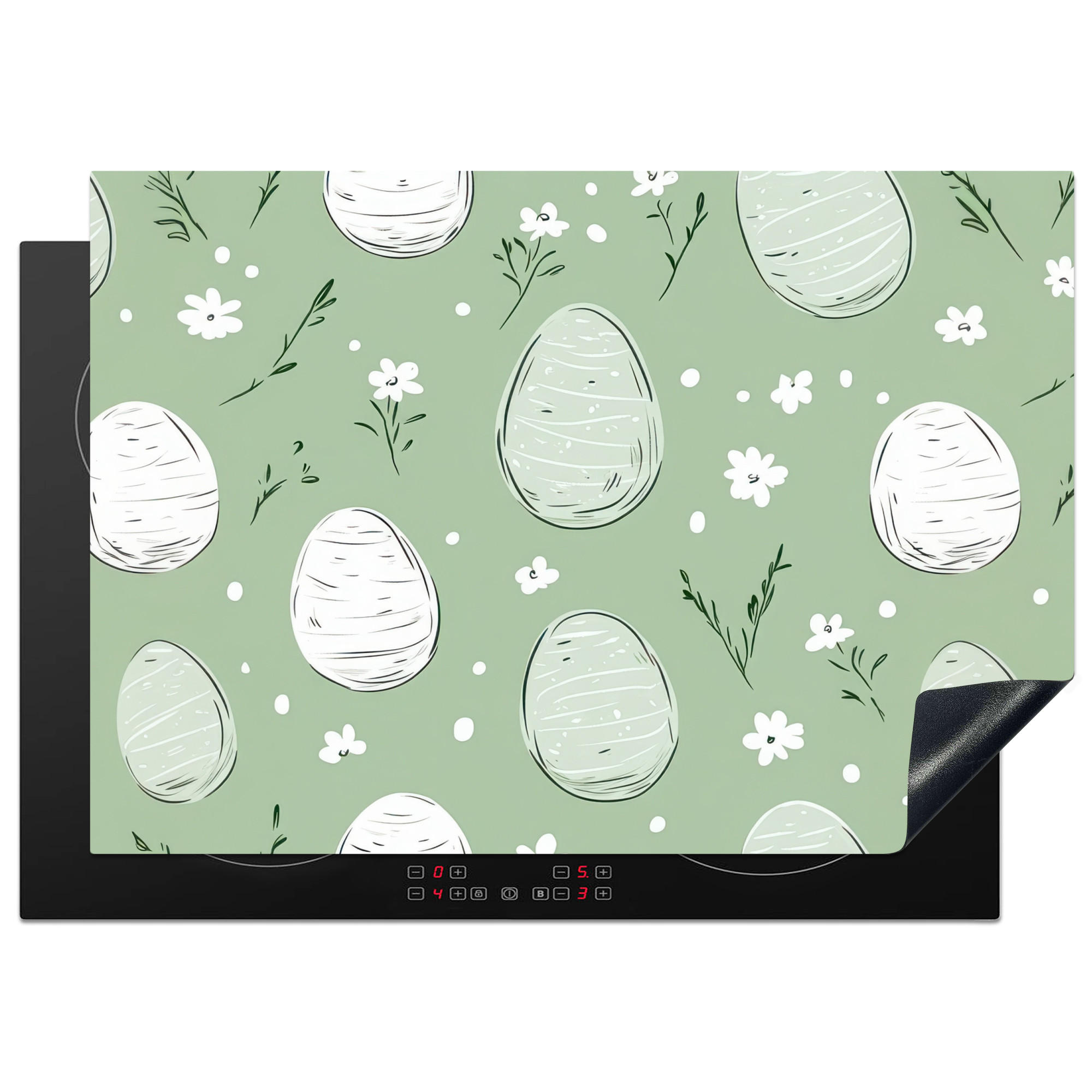 HERDABDECKPLATTE Grün - Eier - Muster Herdabdeckung Induktionsfeld 75x52 cm - Waldgrün, Kunststoff (75/52/0.2cm) - MuchoWow