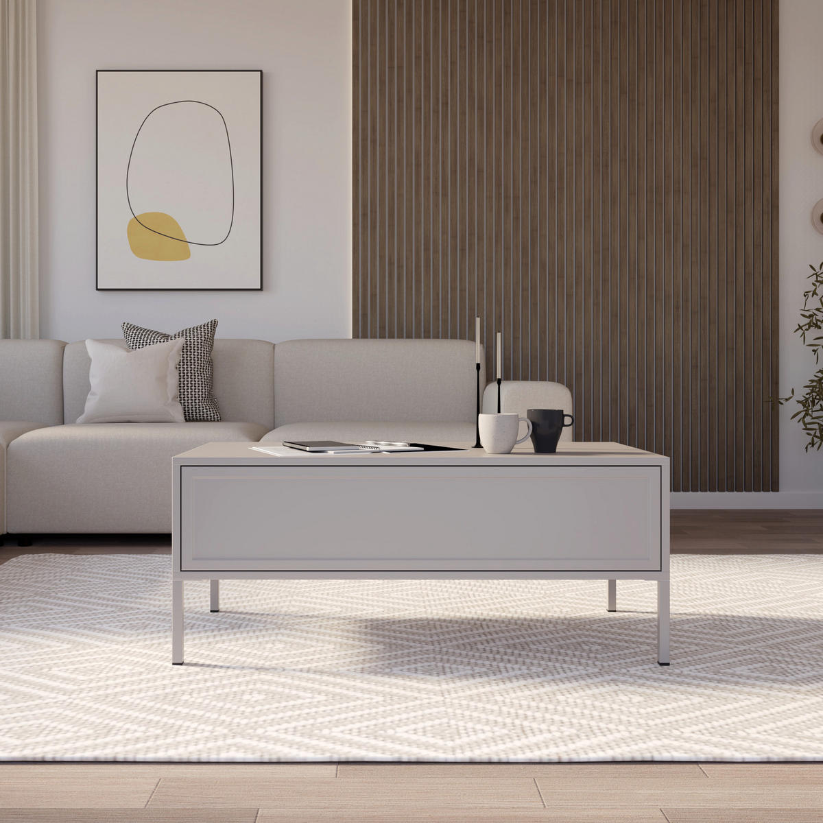 KONFERENČNÍ STOLEK Vilavio kašmír 100/50 cm - šedohnědá, kov/kompozitní dřevo (50/100/40cm) - Selsey