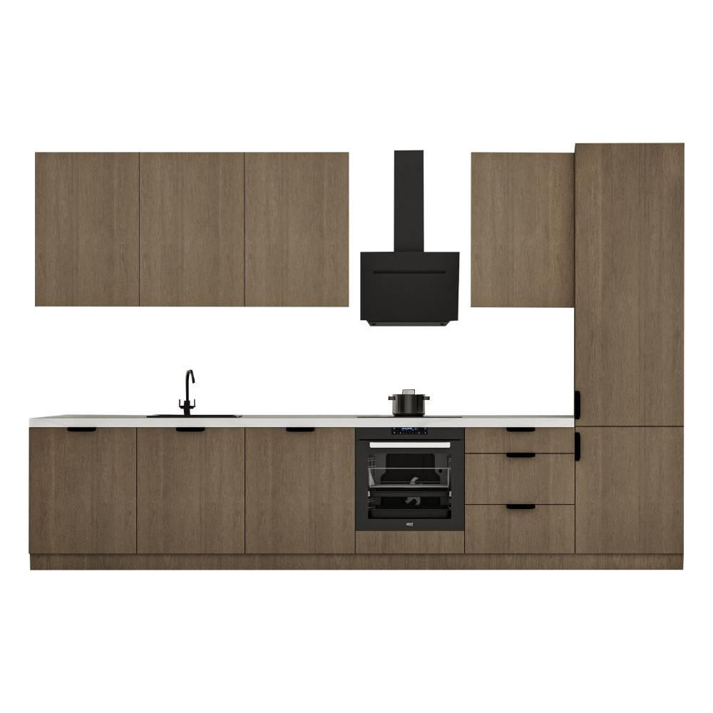 KÜCHENZEILE 360 cm - Sorento KS2-M360 - in Dunkle Eiche - Eichefarben/Schwarz, Holz (360/247/58cm)