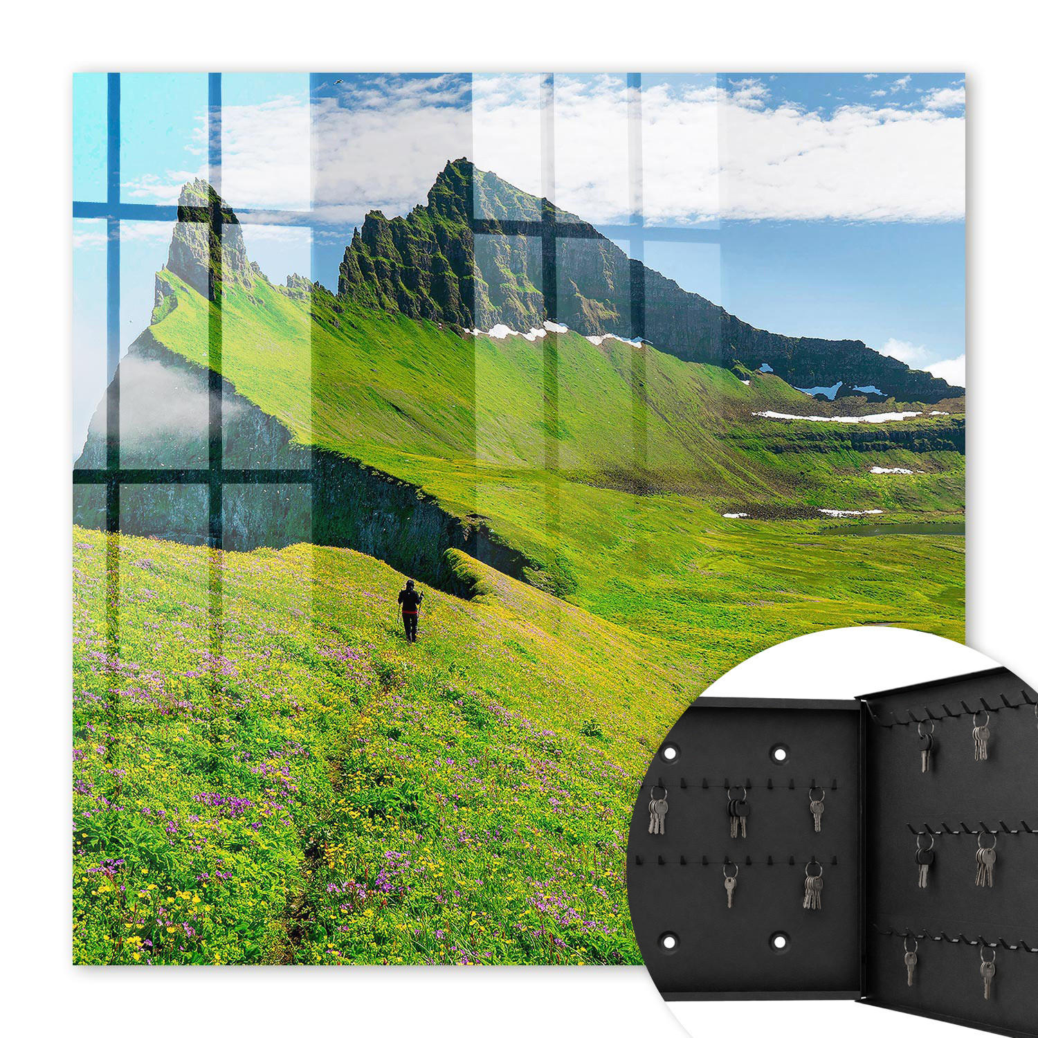 SCHLÜSSELBOX Schwarz 30x30 cm- Türöffnung nach rechts - Grüne Berge - Grün, Metall (30/30/5cm) - TULUP