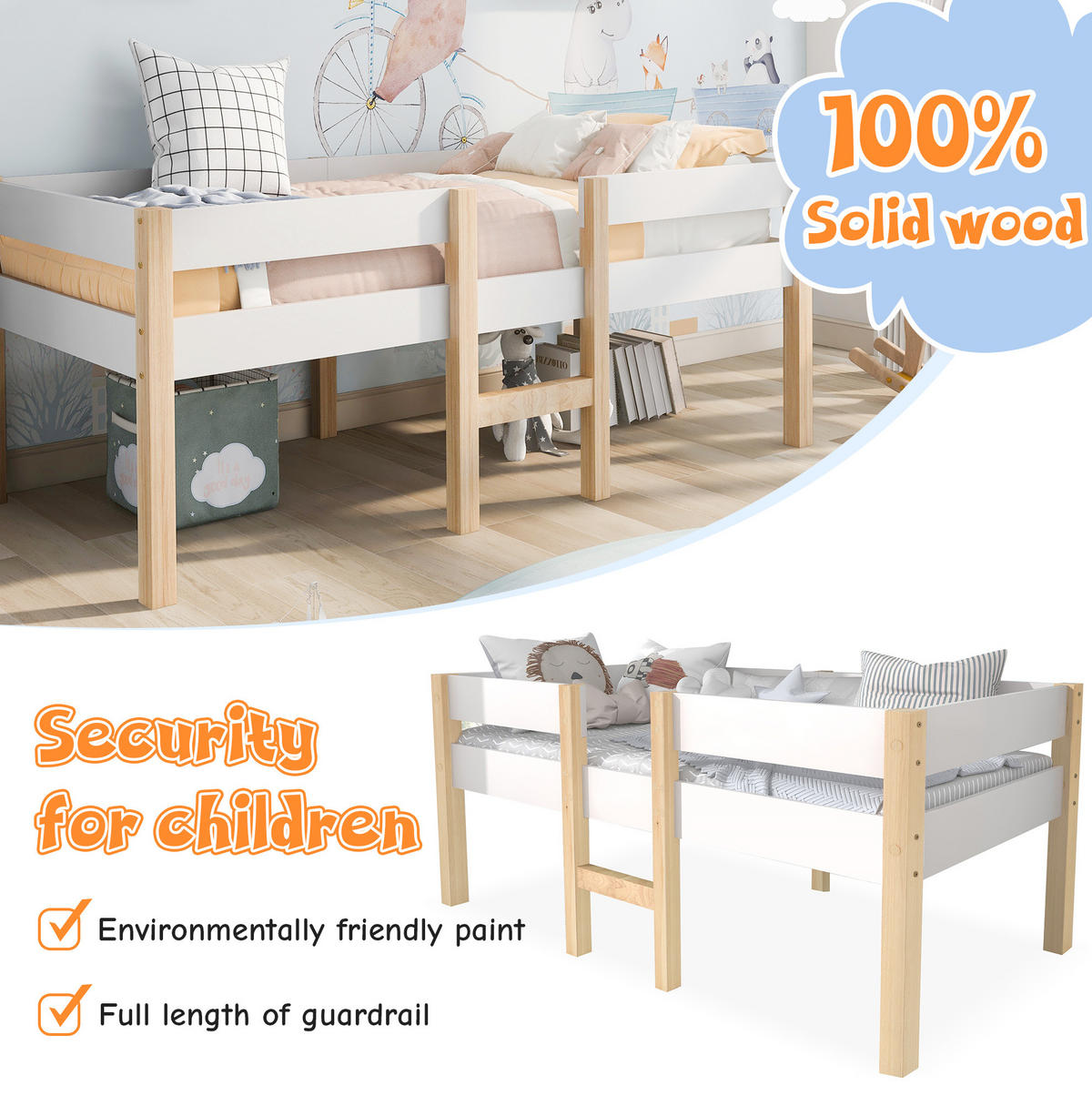 HAUSBETT 90/190 cm Weiß aus Kiefer-Massivholz mit Rausfallschutz - Weiß, Holz (90/200cm) - OKMYHOME