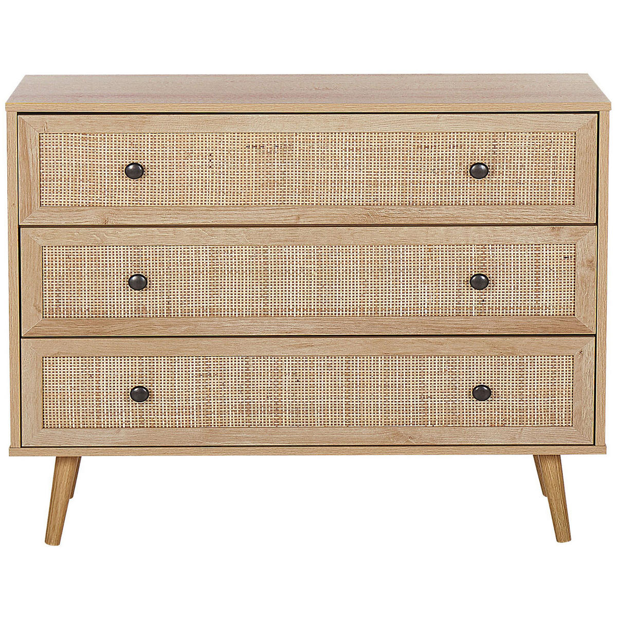 KOMMODE 3 Schubladen Rattan heller Holzfarbton Ponca - Hellbraun/Schwarz, Holzwerkstoff (90/79/40cm) - Beliani