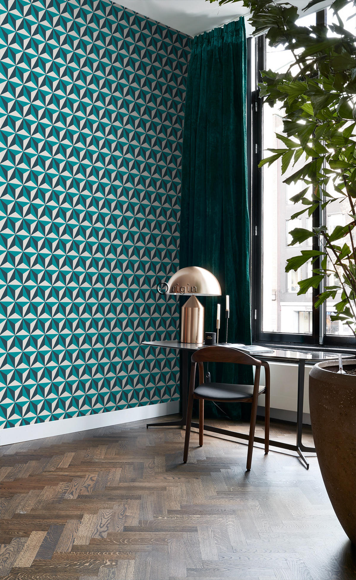 TAPETE 3D-Muster 53 cm x 10.05 m - Türkis, Papier (53/1000cm) - Origin Wallcoverings