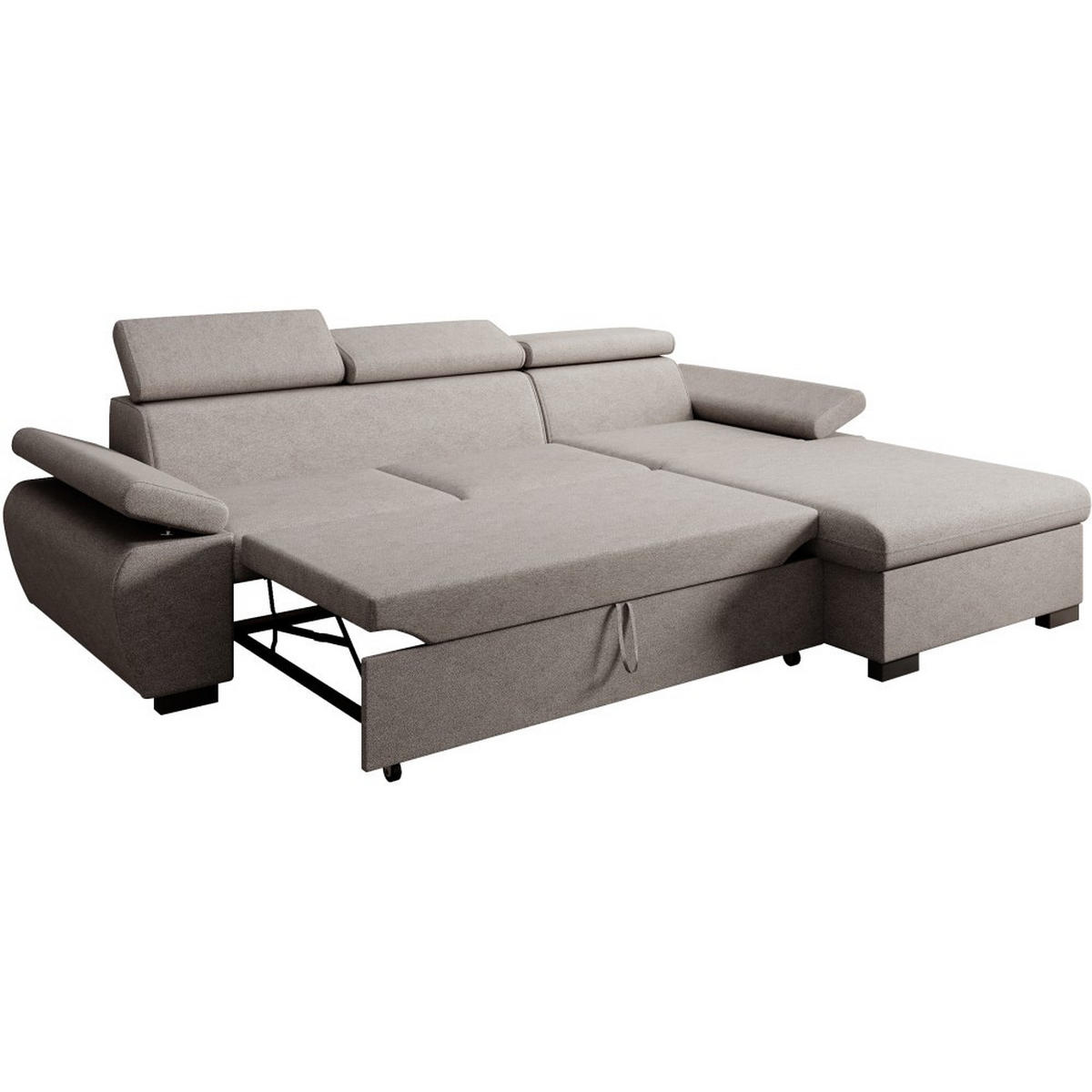 ECKSCHLAFSOFA Coco mit verstellbare Kopfstützen, grau, rechts - Grau, Textil (273/191cm) - Beautysofa