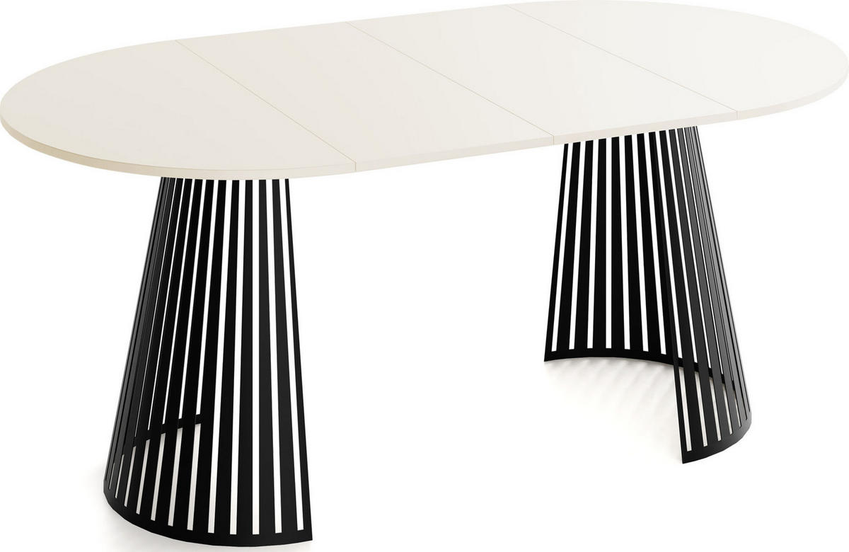 ESSTISCH Naro rund ausziehbar mit Schwarzem Lamellen-Metallgestell, Beige Cashmere 120-200/120/76 cm - Kaschmir/Schwarz, Holzwerkstoff/Metall (120/120/76cm) - WFL GROUP