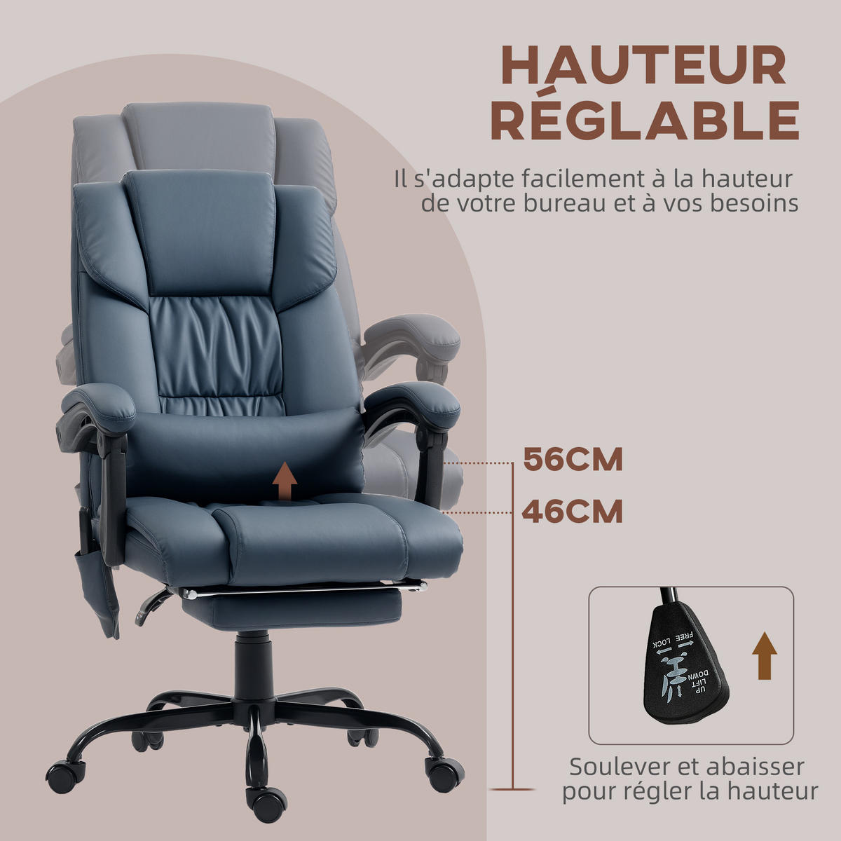 CHEFSESSEL DE-11782 66x75x122 cm Blau - Blau, Metall (75/122/66cm) - ComfortXL