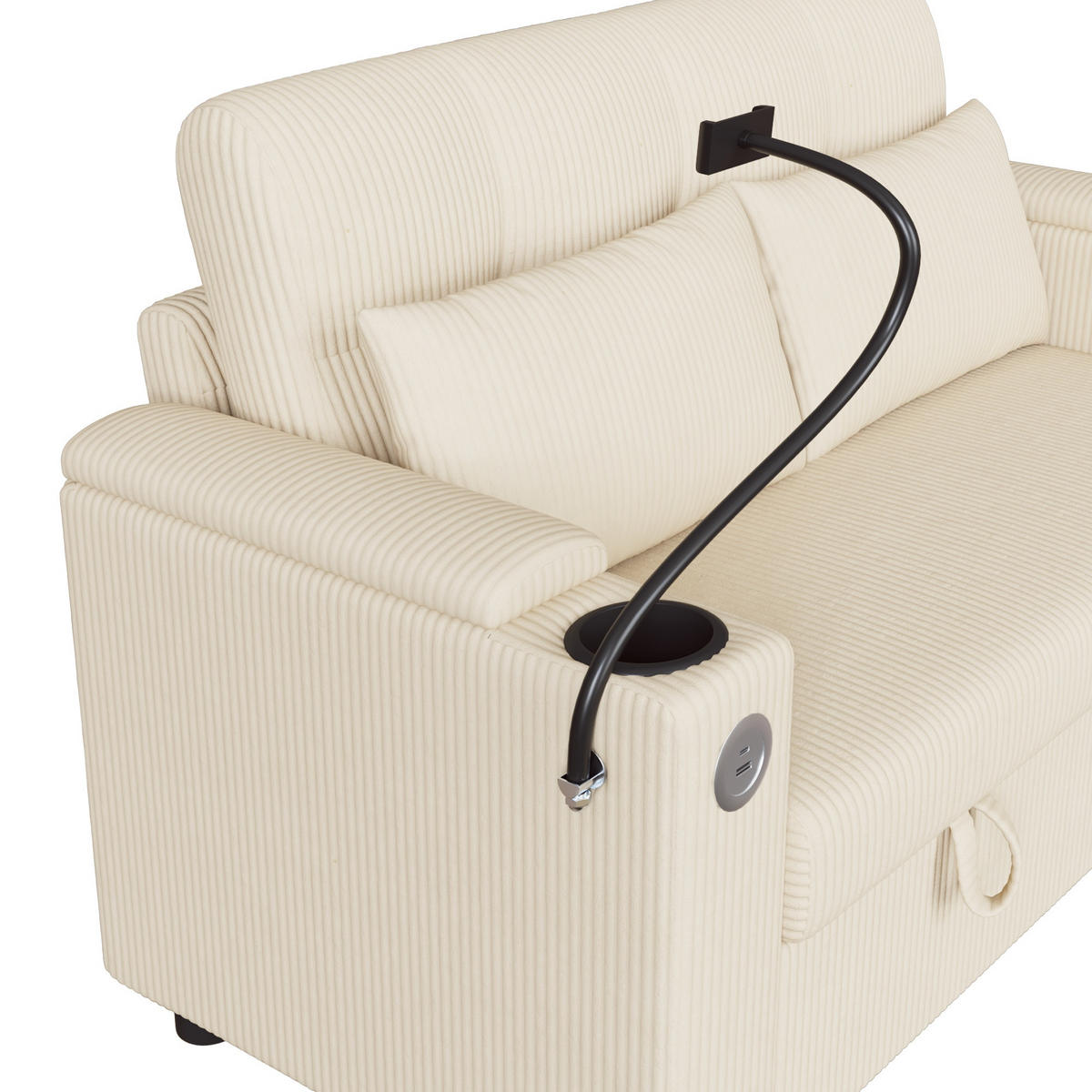 2-SITZER-SOFA mit Stauraum und USB-Anschluss, DE-42485, Beige - Beige, Holzwerkstoff (136.5/83.6/79.5cm) - ComfortXL