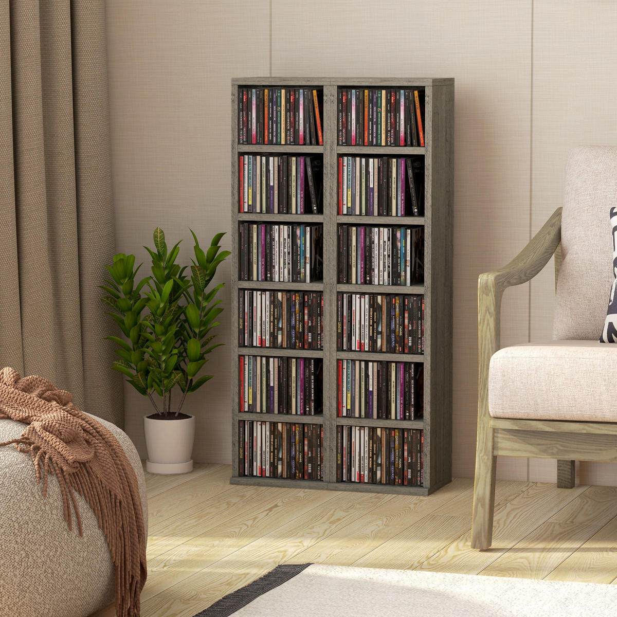 CD-REGAL 2er-Set DE-14440 12 Fächer für 204 CDs Dunkelgrau - Dunkelgrau, Holzwerkstoff (22.5/88.5/21cm) - ComfortXL