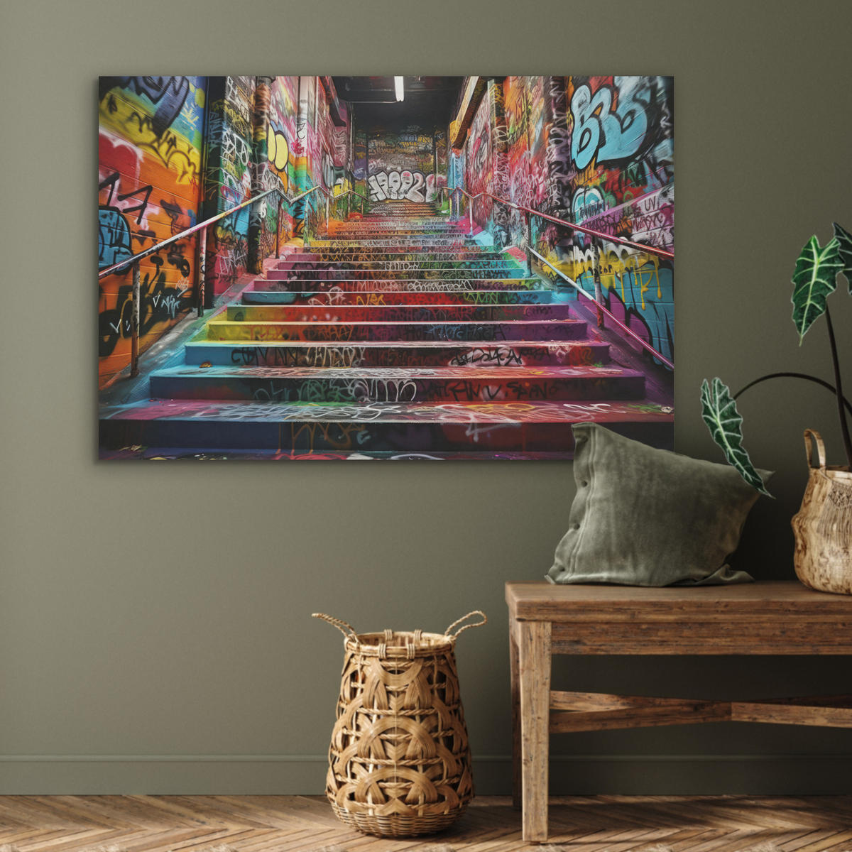 AKUSTIKBILD Treppe - Graffiti - Farben - Kunst Akustikpaneele 90x60 cm - Multicolor, Kunststoff (90/60/0.9cm) - MuchoWow