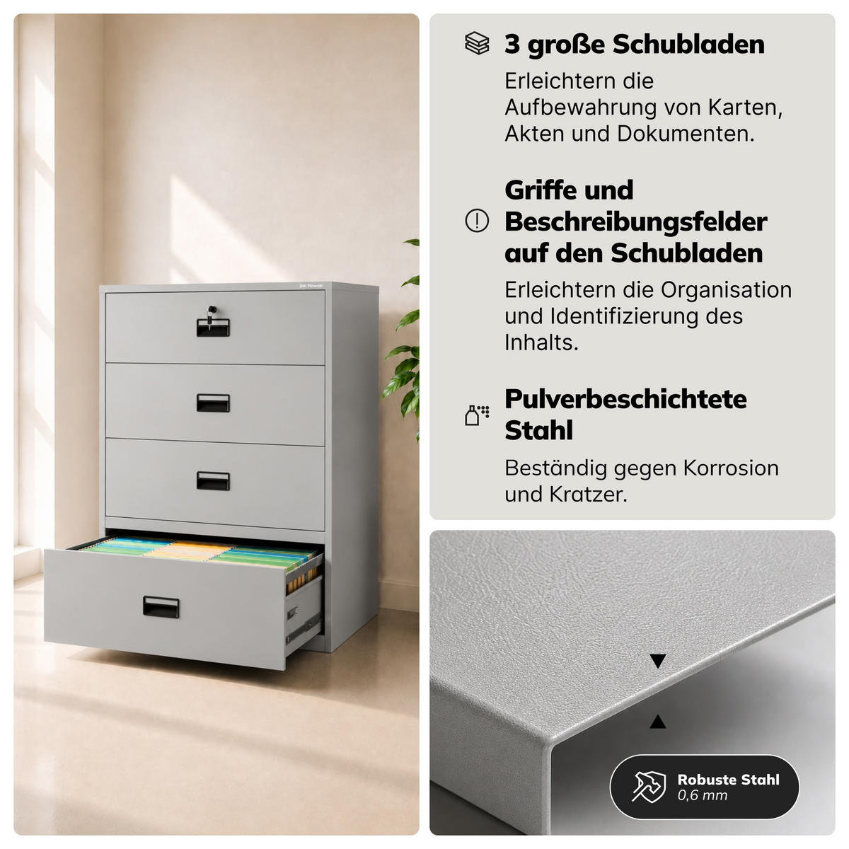 METALL-KARTEISCHRANK SARA XL V4 132x90x60 cm - Grau, Metall (90/132/60cm) - Jan Nowak