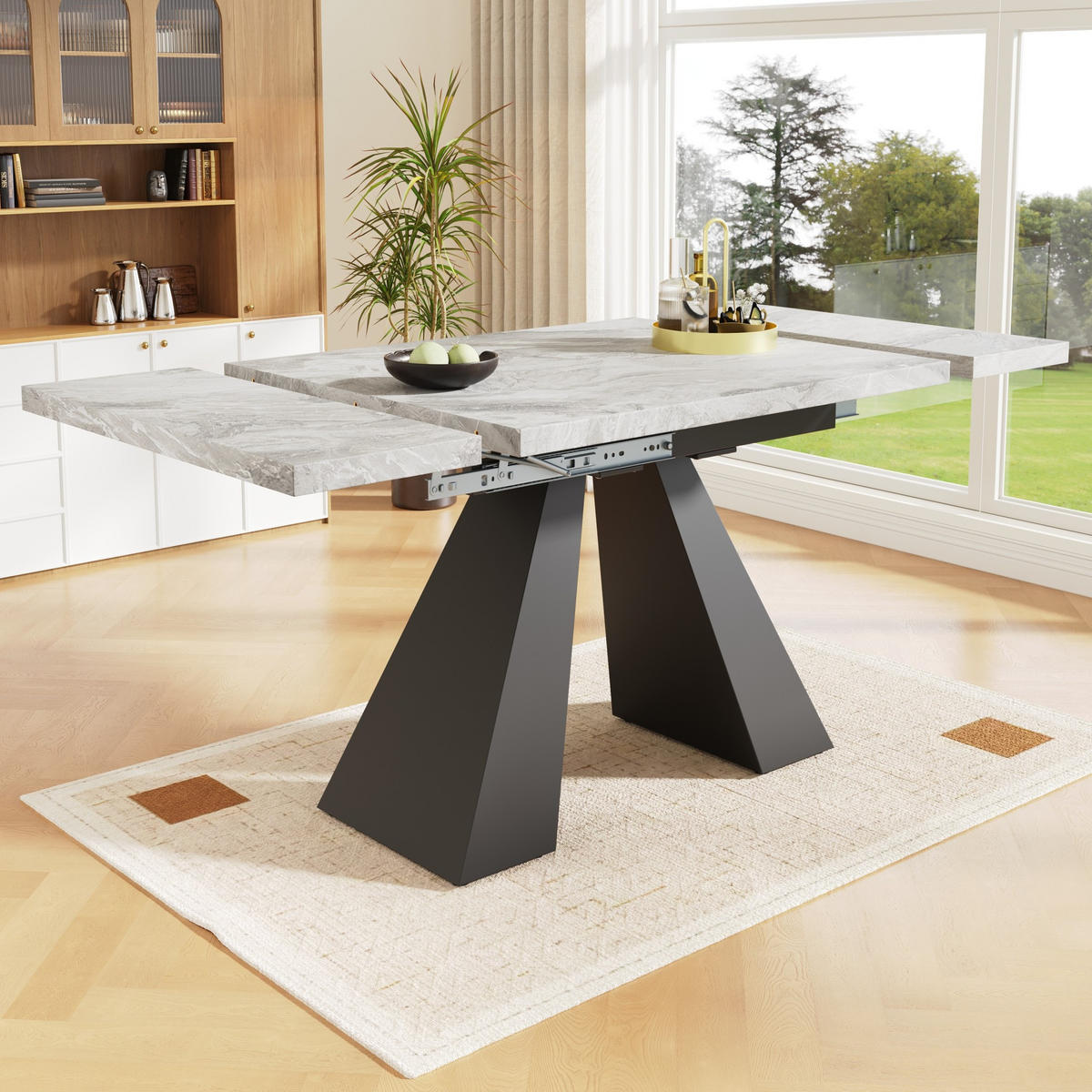 JÍDELNÍ stůl 99-159/74/77 cm černo-šedý z MDF a kovu s rozkládací deskou - černá, kompozitní dřevo (159/74/77cm) - OKWISH