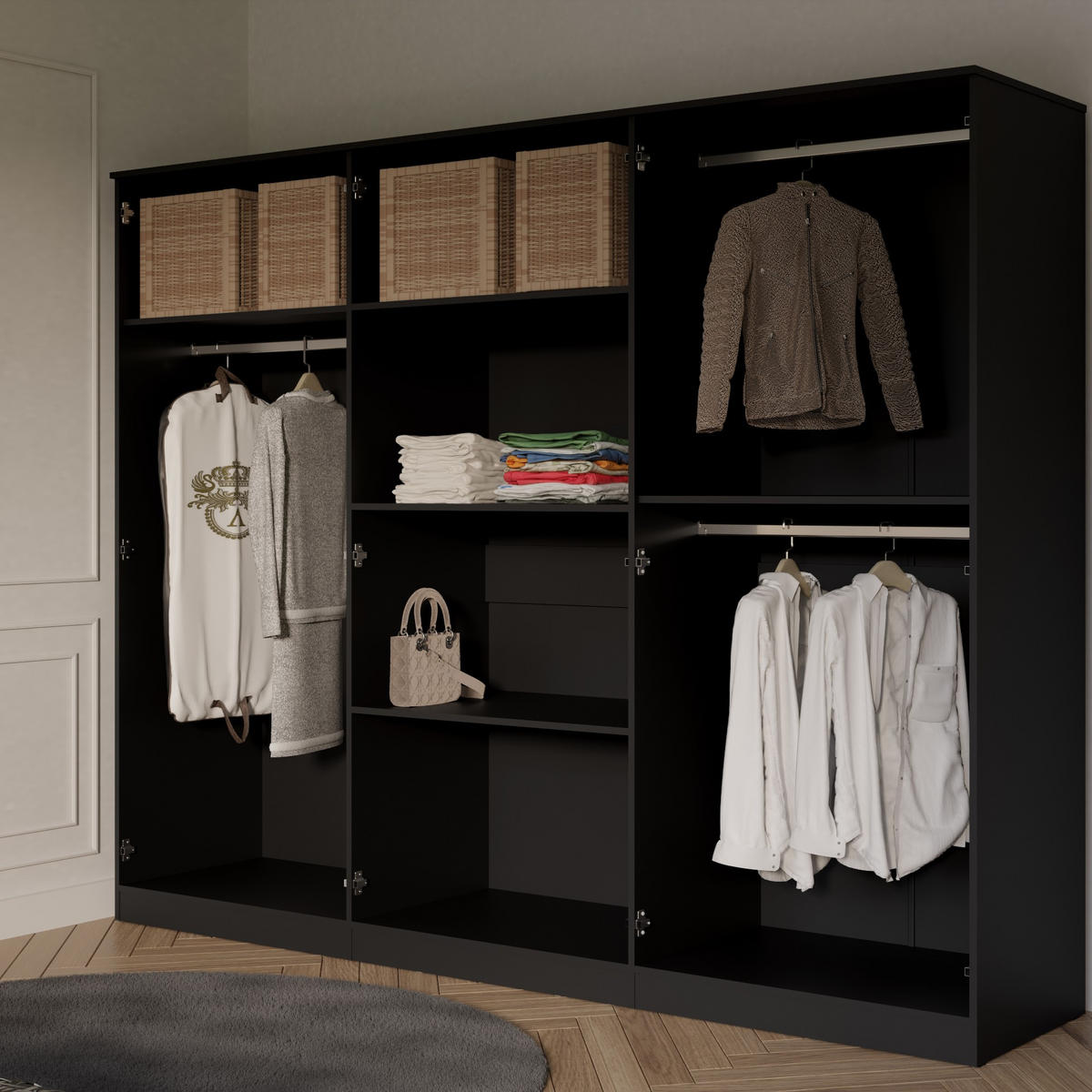 DREHTÜRENSCHRANK mit Spiegel Monza 6D 240 Schwarz - Schwarz/Grau, Holzwerkstoff/Metall (240/200/60cm) - mzm24