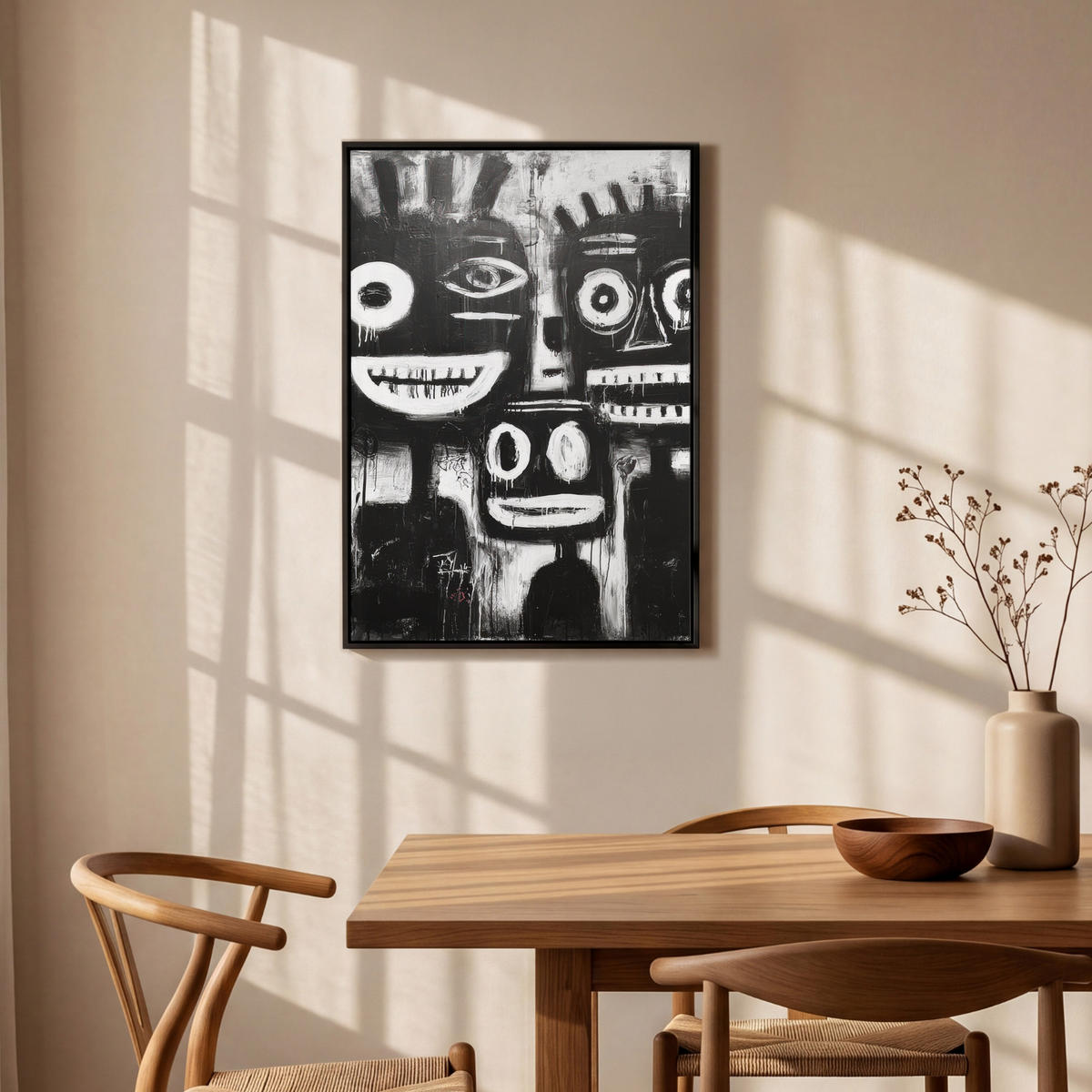 LEINWAND Bilder mit Rahmen - Malerei - Figuren - Schwarz - Abstrakt - 60x90 - Schwarz, Textil (60/90cm) - MuchoWow