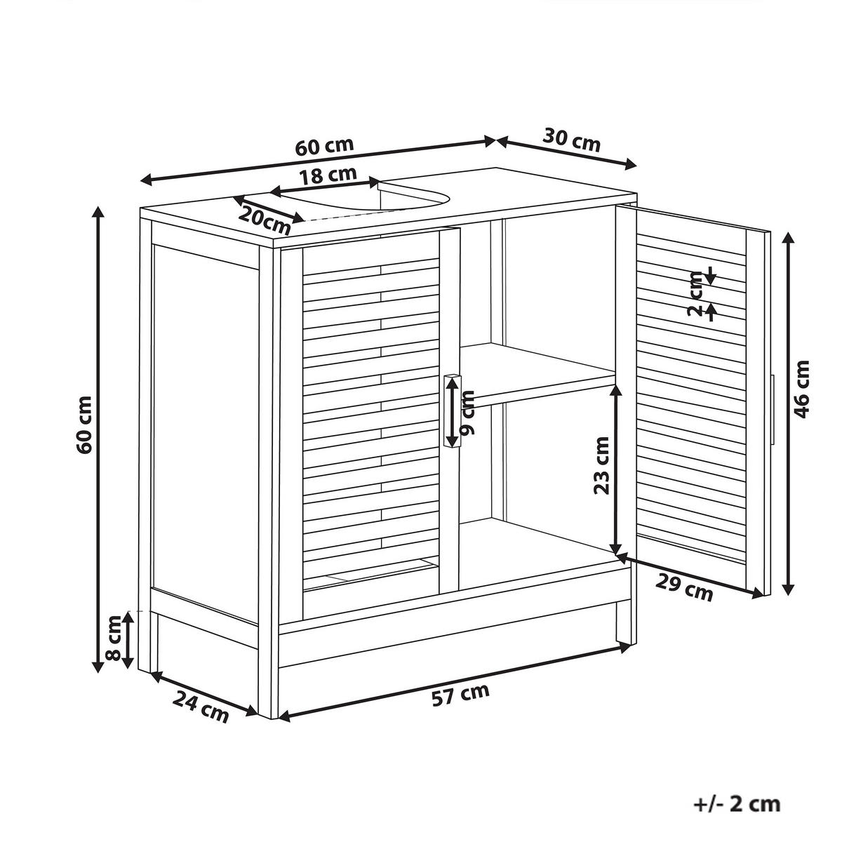 WASCHBECKENUNTERSCHRANK Bambus 60 cm Weiß Missoula - Weiß, Holz (60/60/30cm) - Beliani