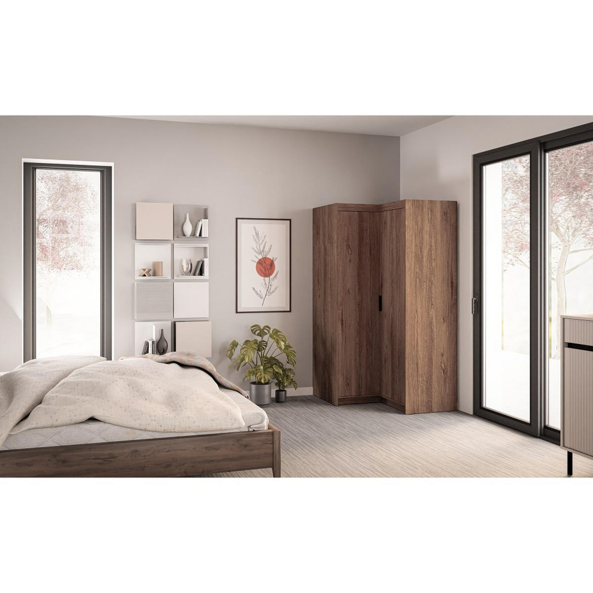 ECKSCHRANK Elena mit 2 Türen, 95x95 cm, Eiche Lefkas - Eichefarben, Holzwerkstoff (95/190.5/95cm) - Beautysofa