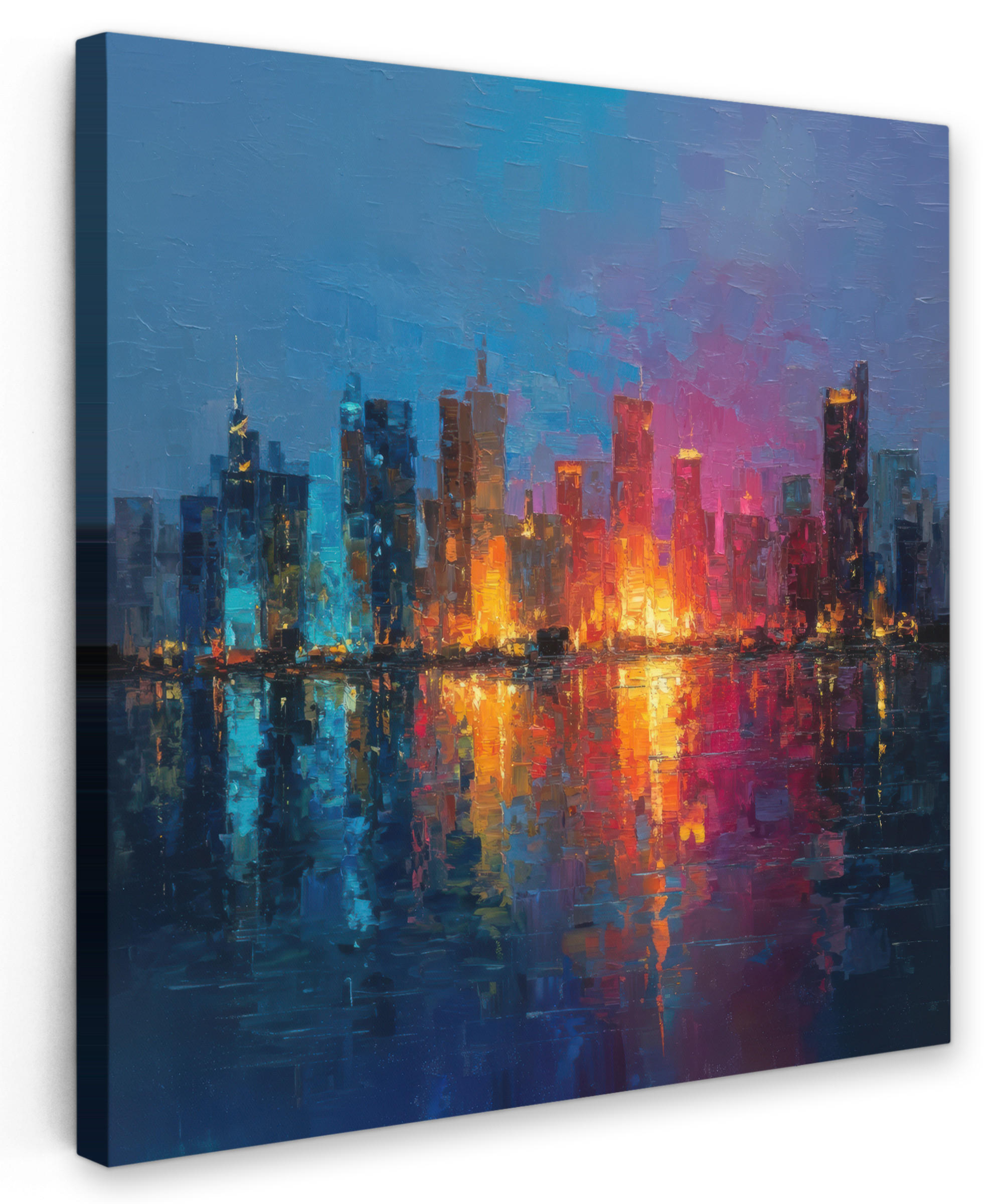 LEINWANDBILD Skyline - Pinselstriche - Dunkelblau - Leuchtend Wandbild Wohnzimmer 50x50 cm - Blau, Textil (50/50cm) - MuchoWow