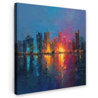 LEINWANDBILD Skyline - Pinselstriche - Dunkelblau - Leuchtend Wandbild Wohnzimmer 50x50 cm - Blau, Textil (50/50cm) - MuchoWow