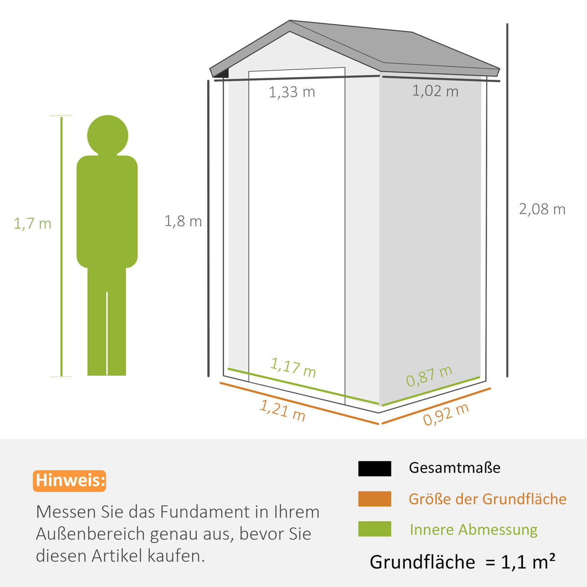 GARTENHAUS Dunkelgrau 133.0/102.0/208.0cm - Dunkelgrau, Kunststoff (102/208/133cm)
