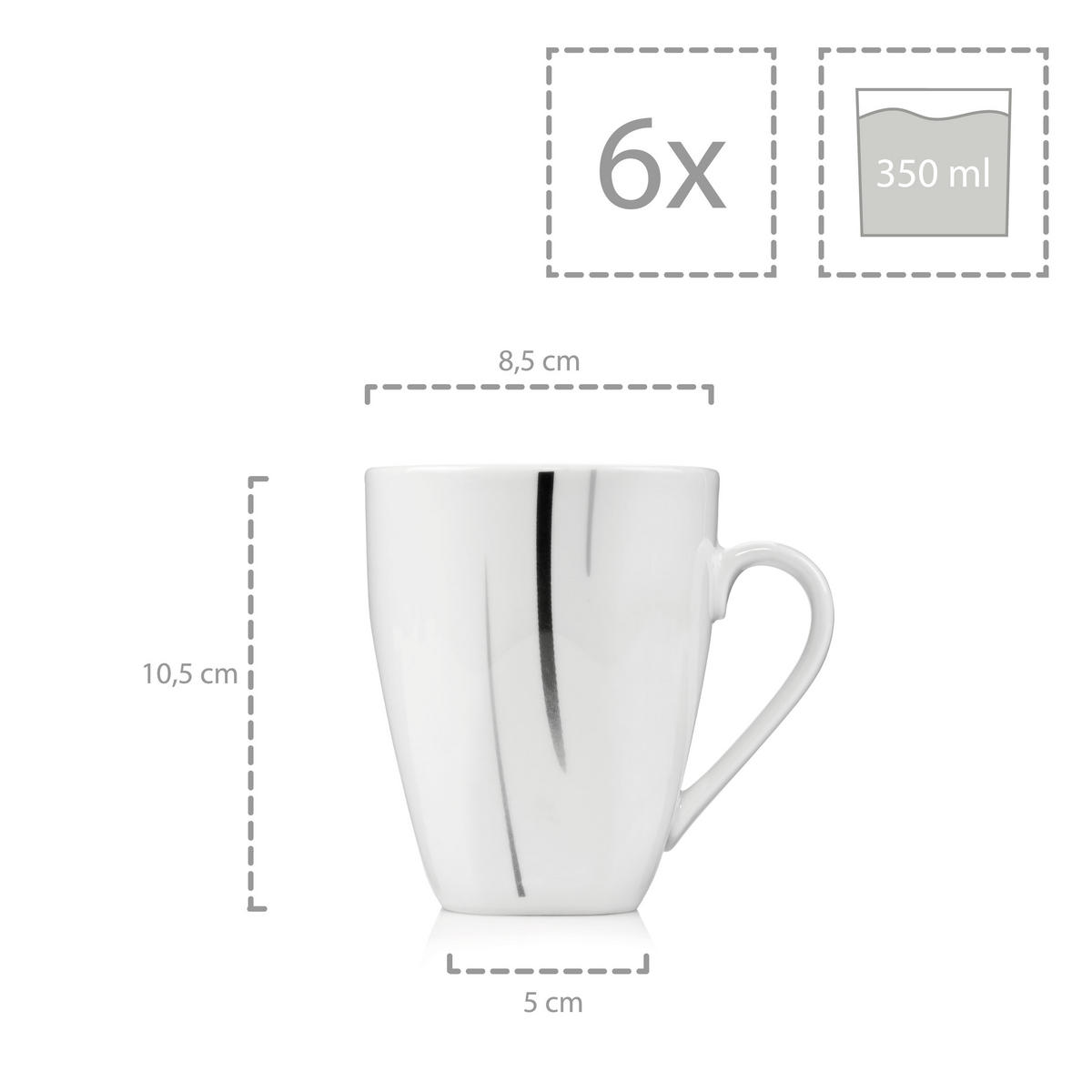 KAFFEEBECHEER SET BILGOLA BLACK LINES - 6 teilig aus Porzellan - Weiß, Keramik (32/18.5/23cm) - Sänger